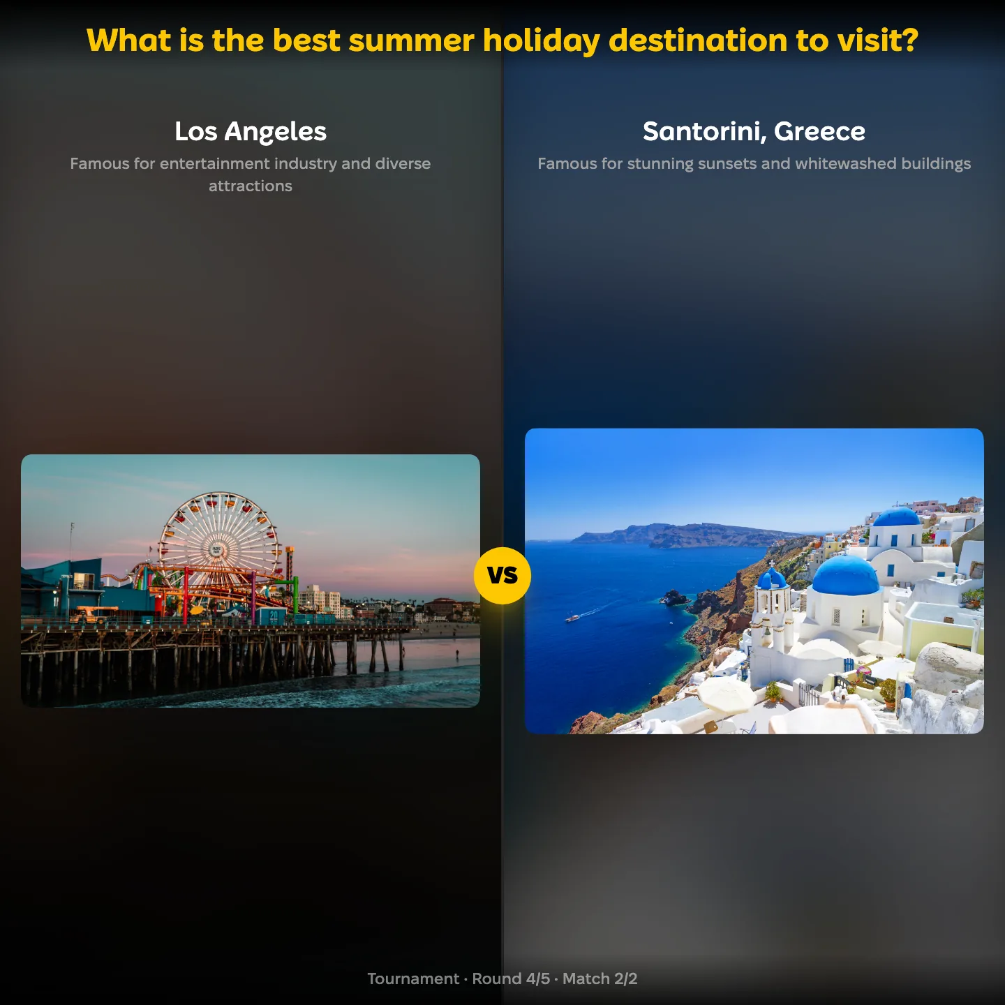 The best summer holiday destination ranked, with Los Angeles against Santorini