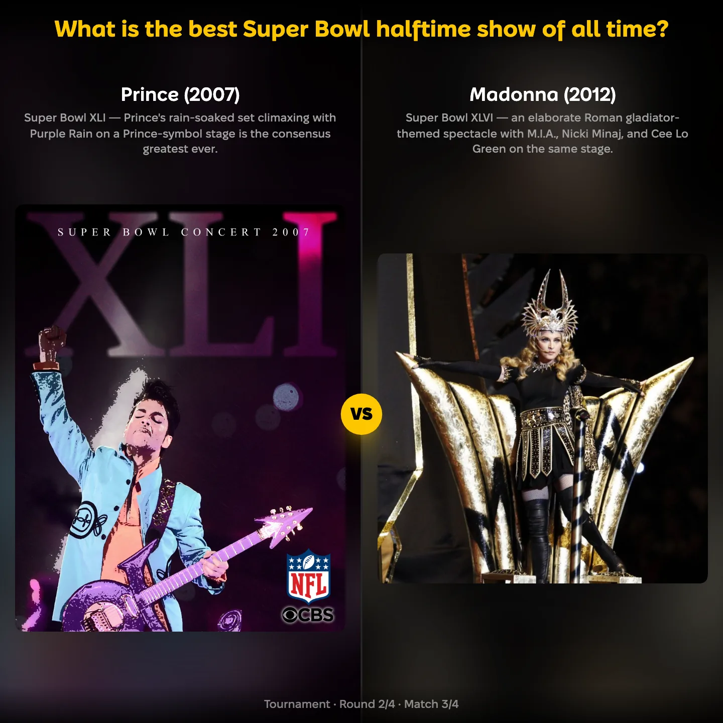 The best Super Bowl halftime show of all time ranked, with Prince 2007 facing Madonna 2012