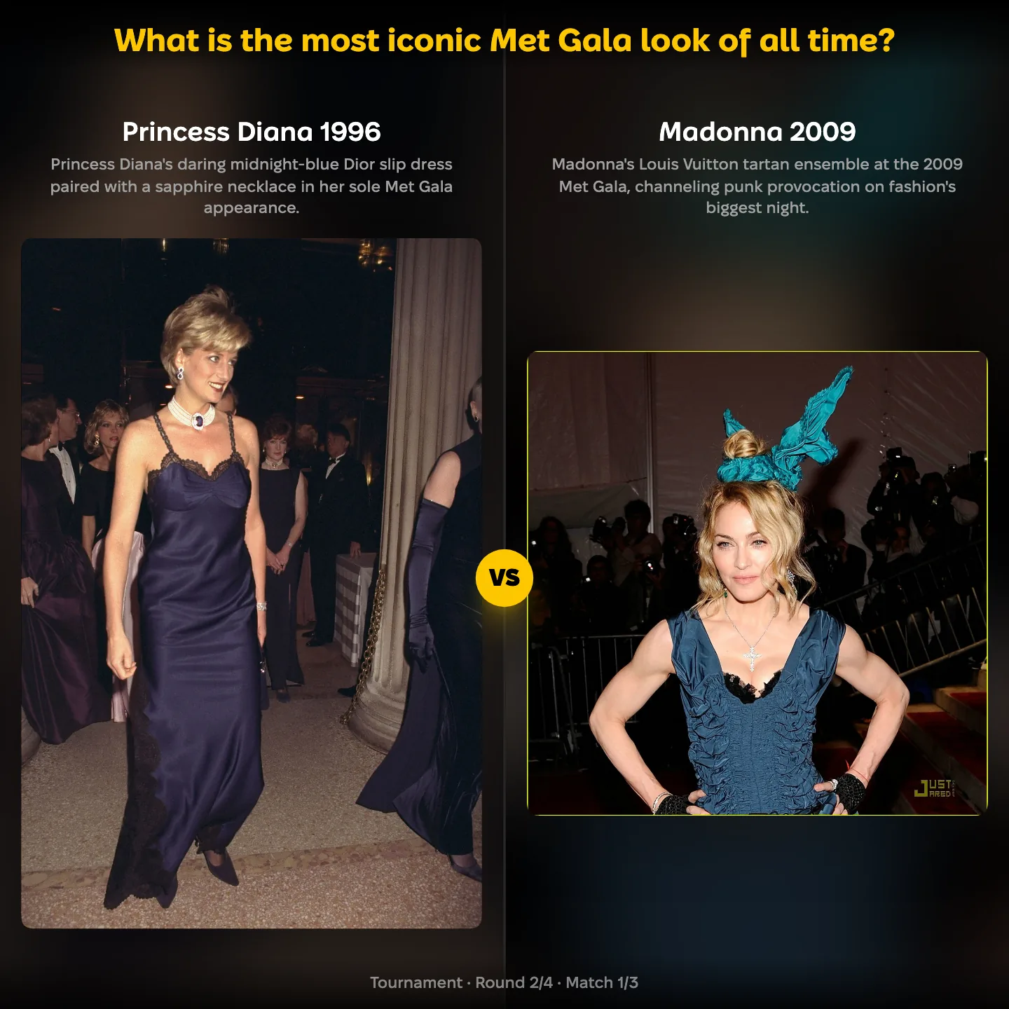 The most iconic Met Gala look of all time ranked, with Princess Diana 1996 facing Madonna 2009