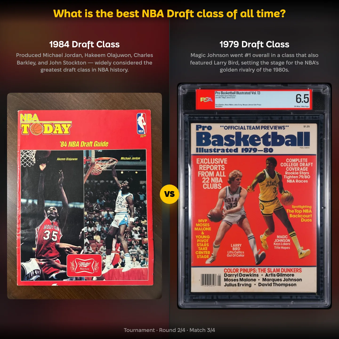 What is the best NBA Draft class of all time? The 1984 draft class against the 1979 draft class of Magic Johnson and Larry Bird