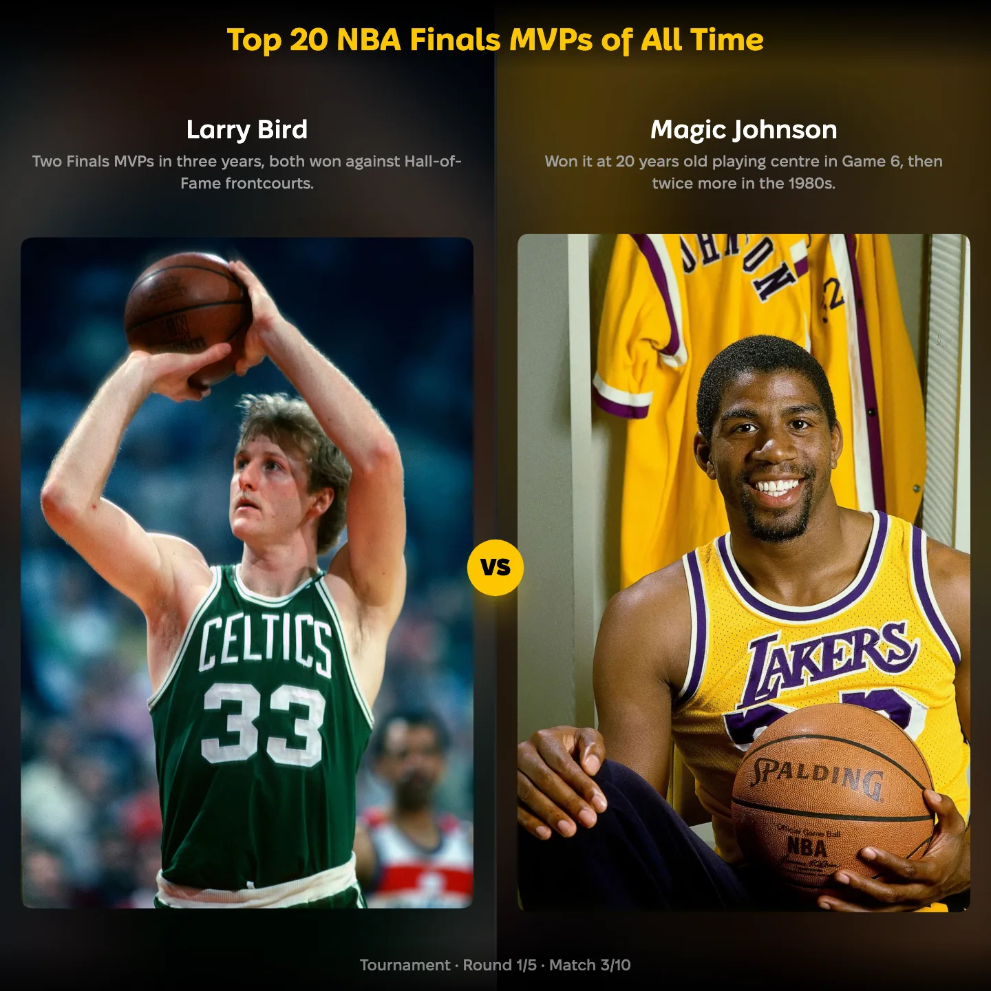 Top 20 NBA Finals MVPs of all time, with Larry Bird against Magic Johnson