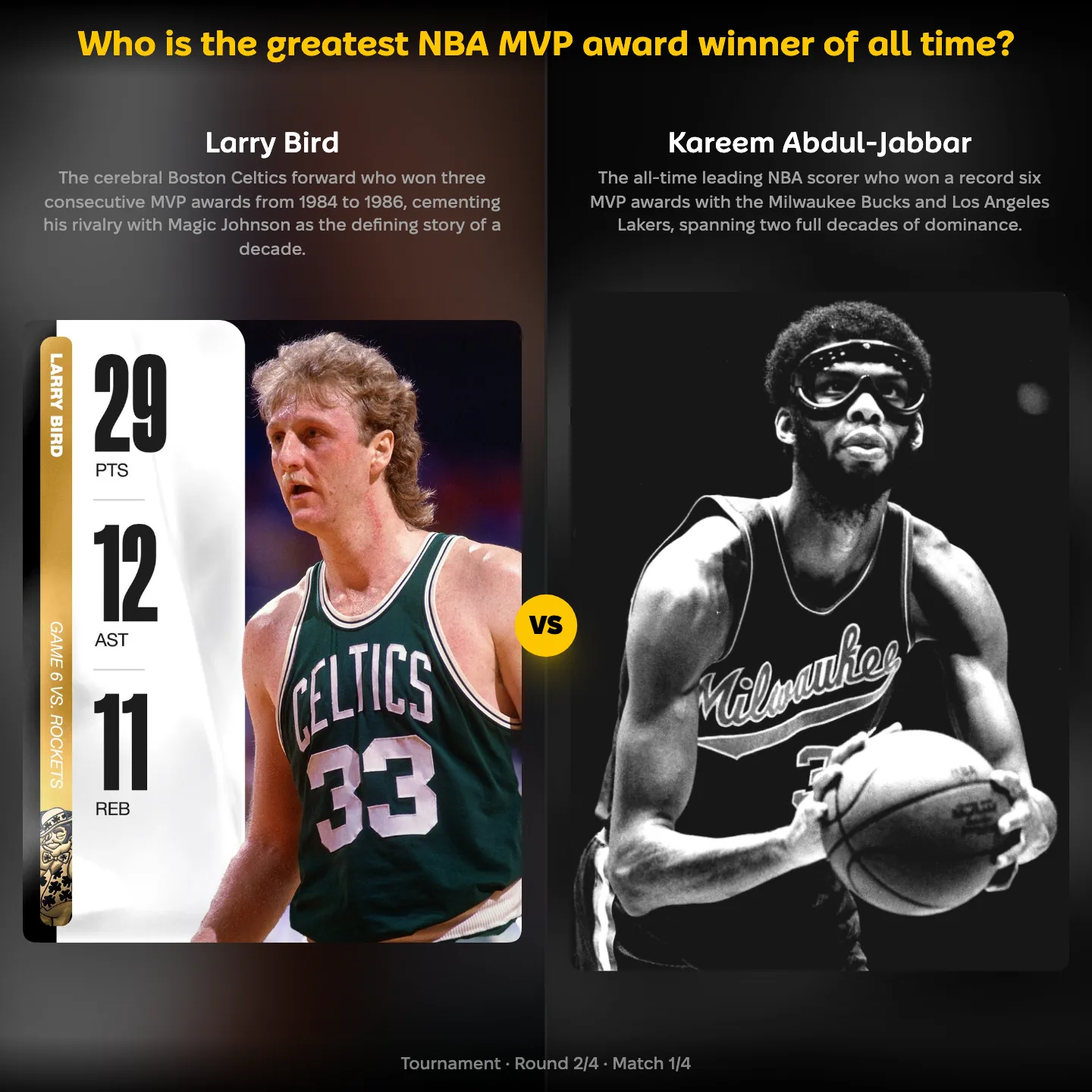 Who is the greatest NBA MVP award winner of all time? Larry Bird against Kareem Abdul-Jabbar
