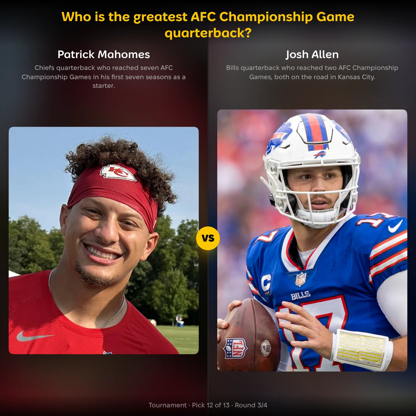 Patrick Mahomes vs Josh Allen in the greatest AFC Championship Game quarterback ranking