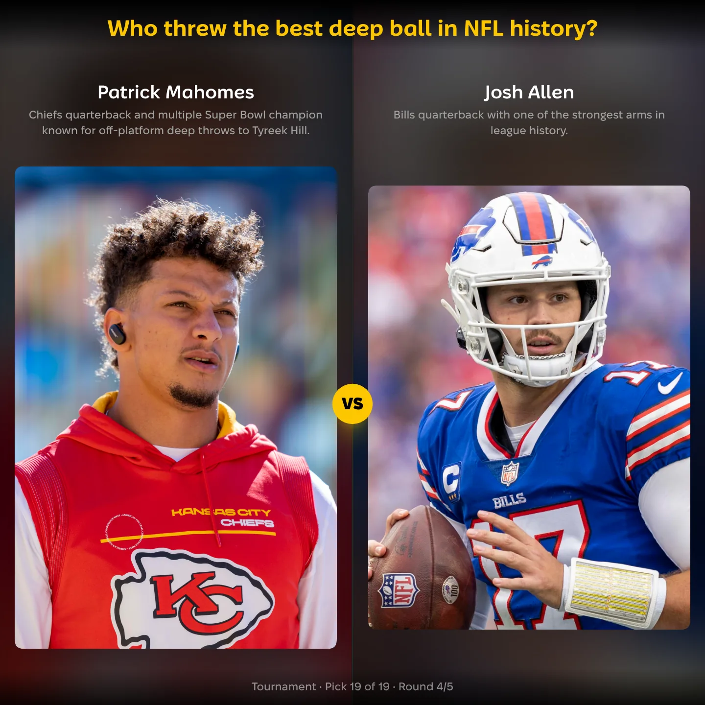 Patrick Mahomes vs Josh Allen in the best deep ball in NFL history ranking
