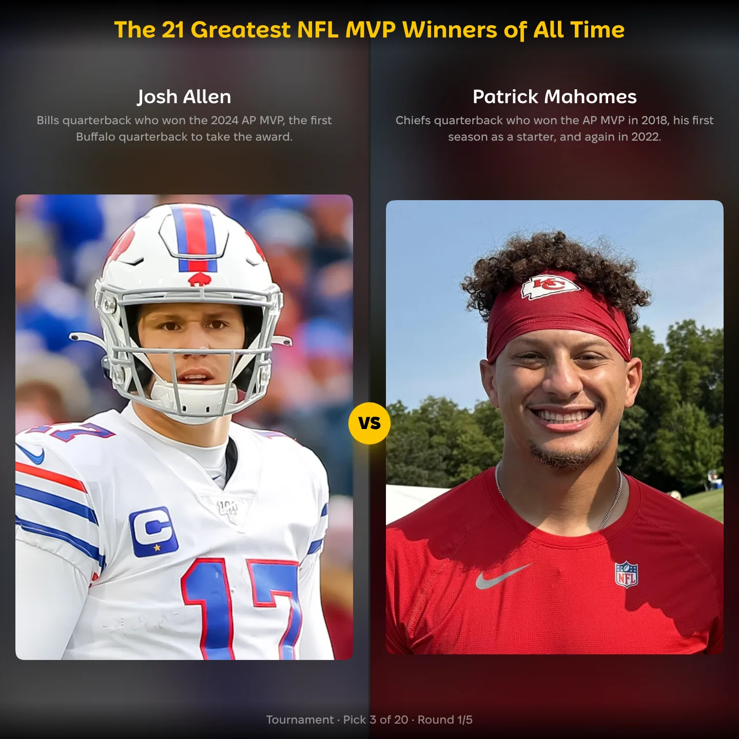 Josh Allen vs Patrick Mahomes in the greatest NFL MVP winners ranking