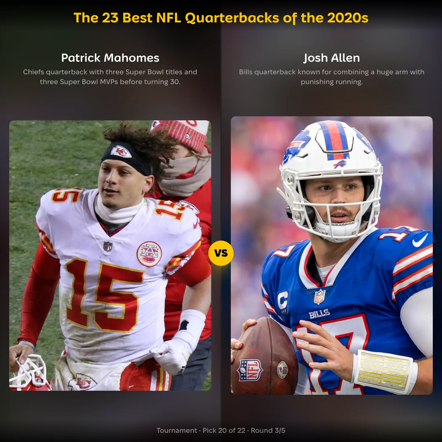 Patrick Mahomes vs Josh Allen in the best NFL quarterbacks of the 2020s ranking