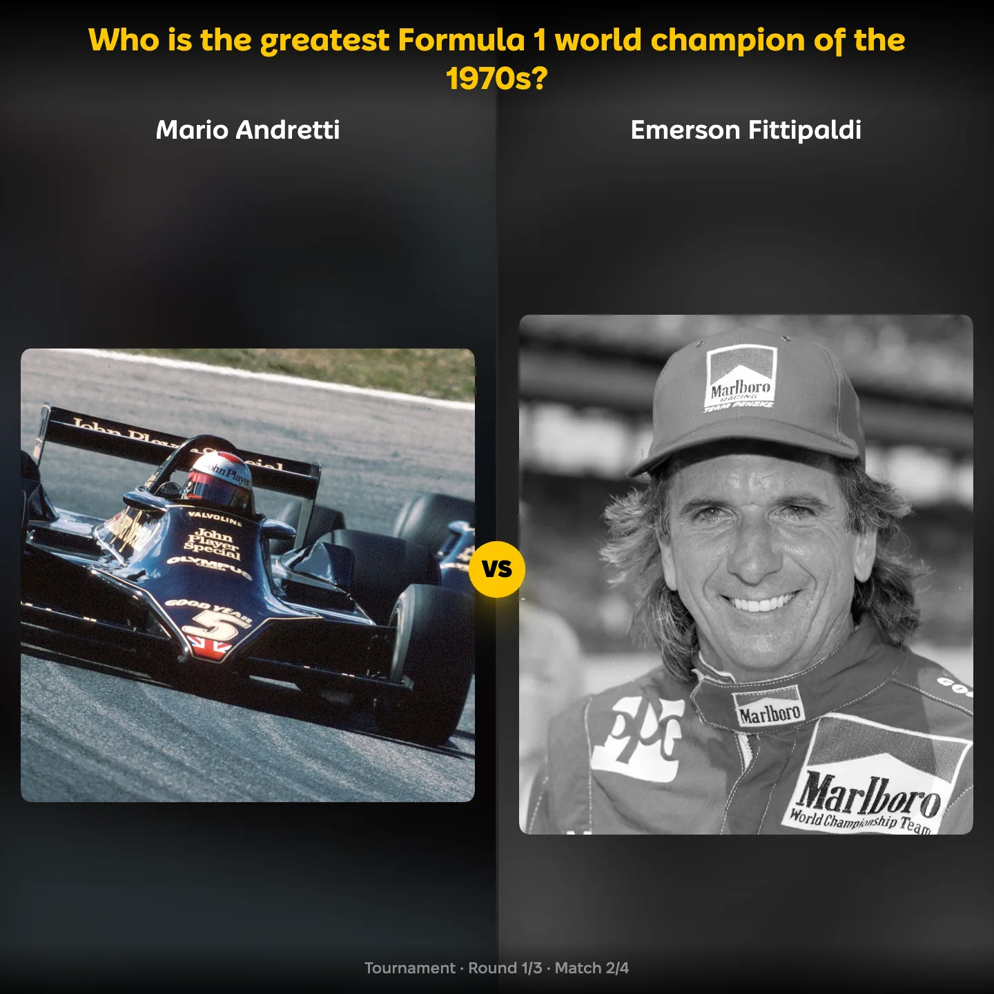 Who is the greatest Formula 1 world champion of the 1970s, with Mario Andretti's Lotus 79 against Emerson Fittipaldi