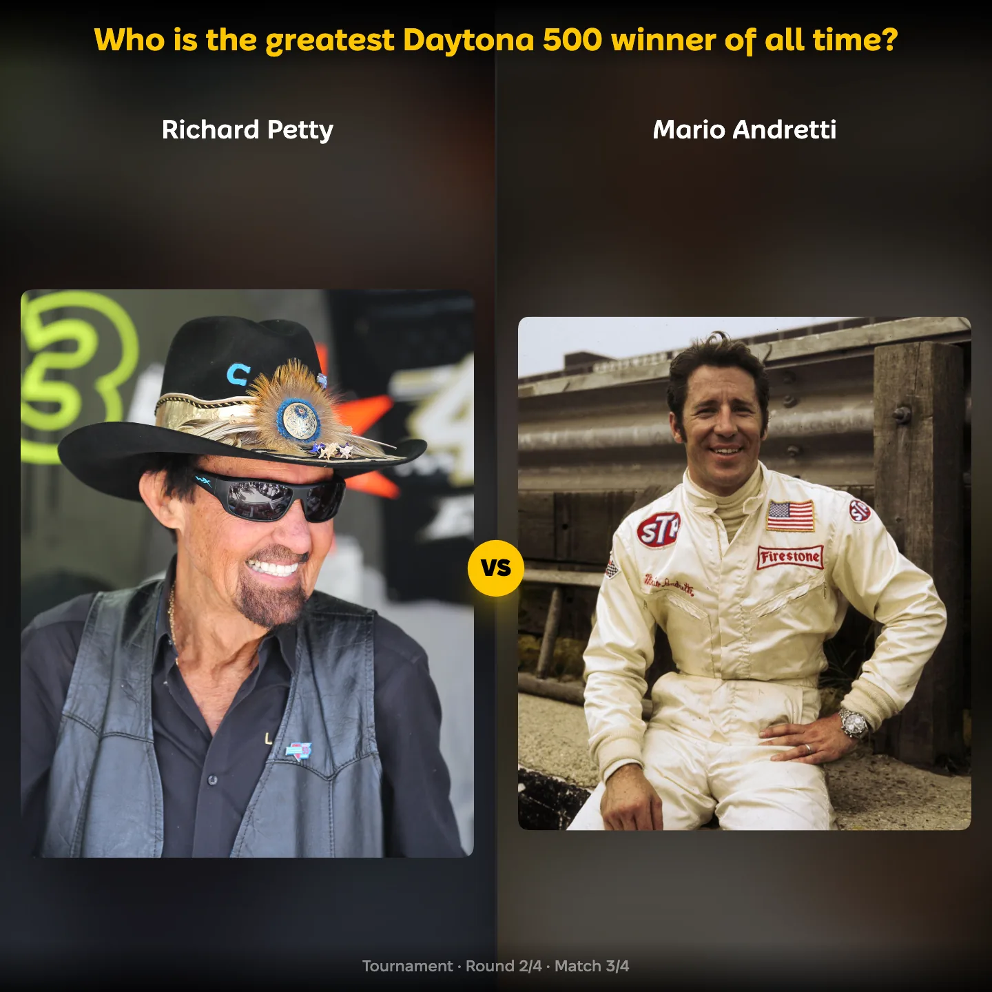 Who is the greatest Daytona 500 winner of all time, with Richard Petty against Mario Andretti