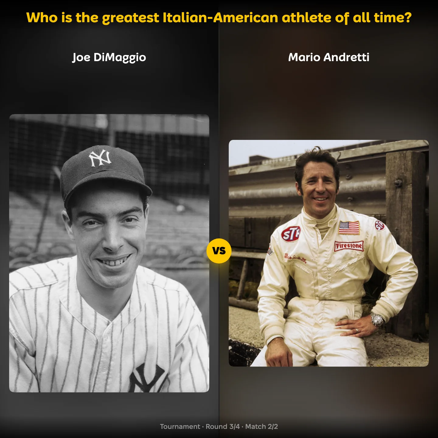 Who is the greatest Italian-American athlete of all time, with Joe DiMaggio against Mario Andretti