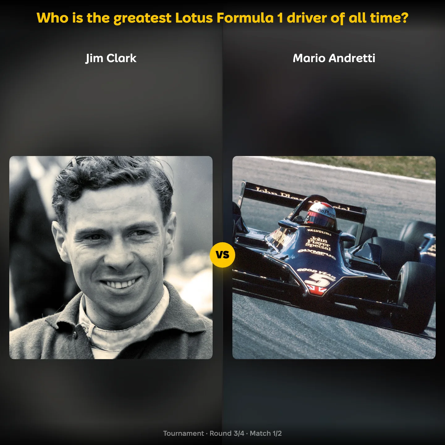 Who is the greatest Lotus Formula 1 driver of all time, with Jim Clark against Mario Andretti's Lotus 79