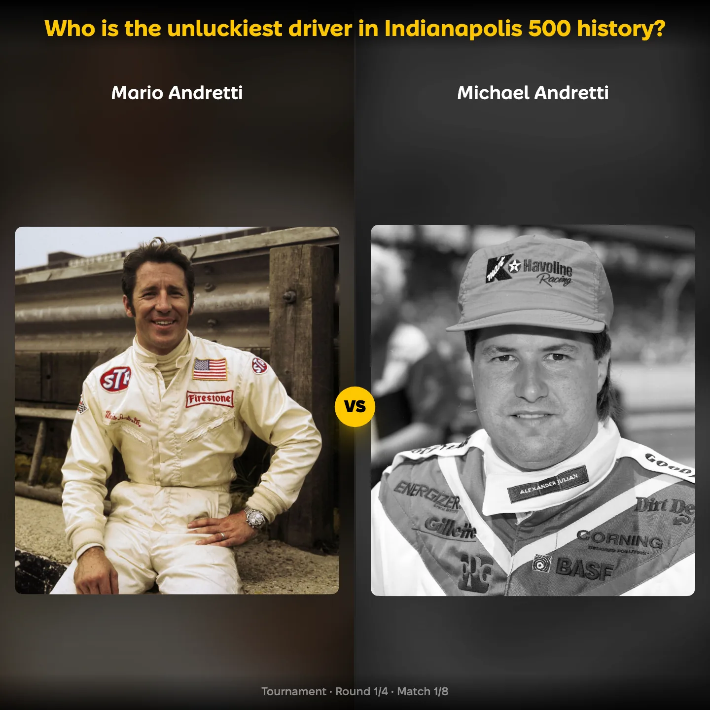 Who is the unluckiest driver in Indianapolis 500 history, with Mario Andretti against Michael Andretti