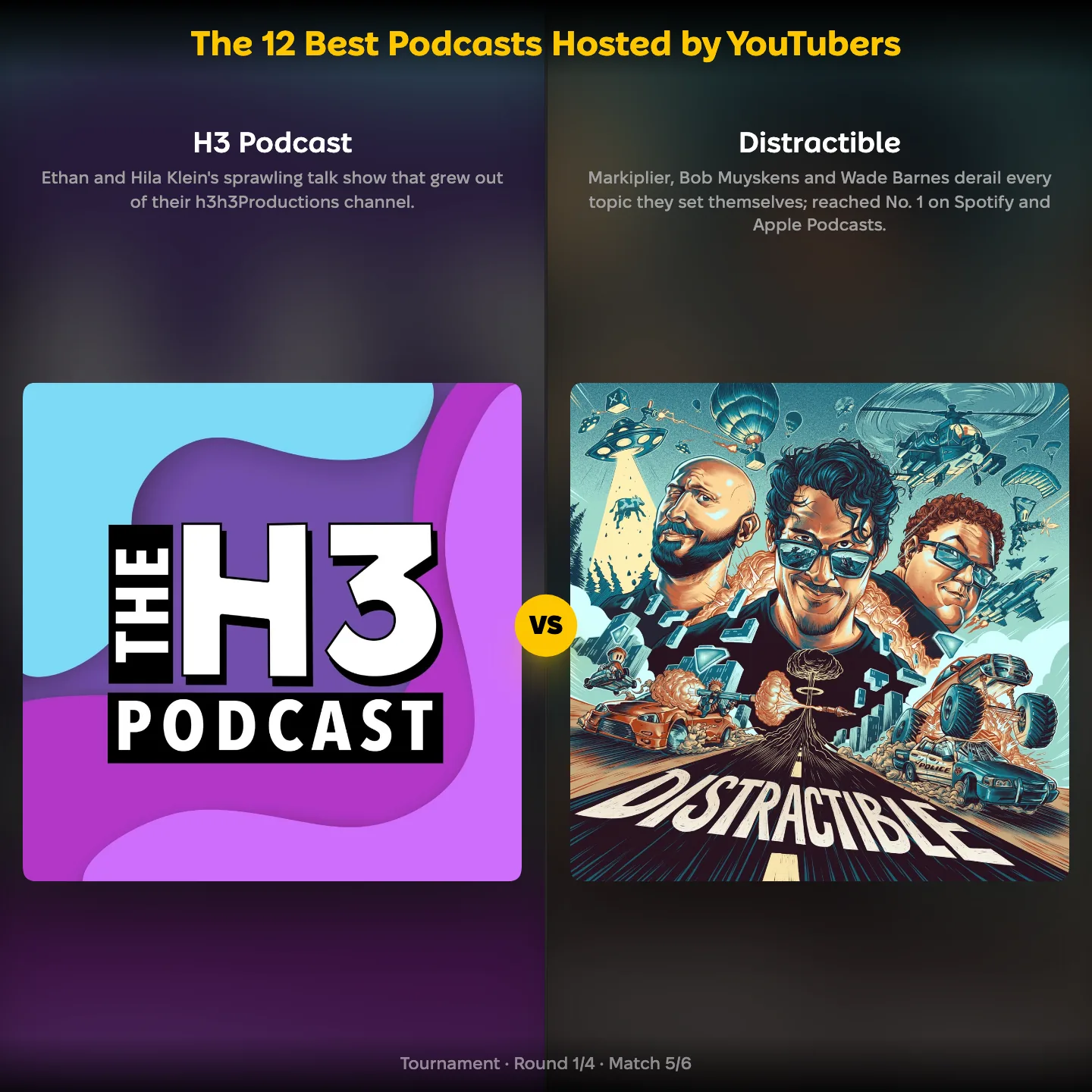 The best podcasts hosted by YouTubers, H3 Podcast against Markiplier's Distractible
