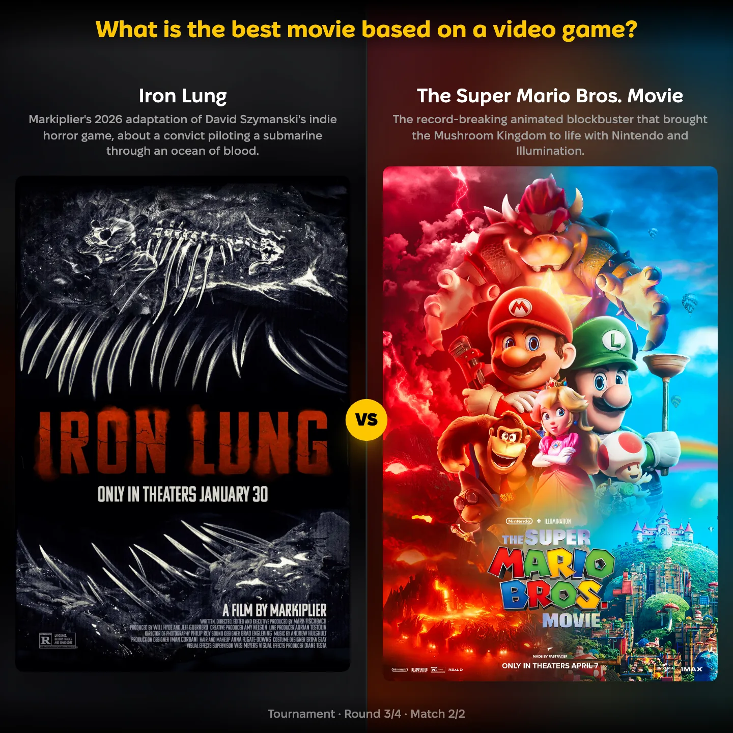 The best movie based on a video game, Iron Lung against The Super Mario Bros. Movie
