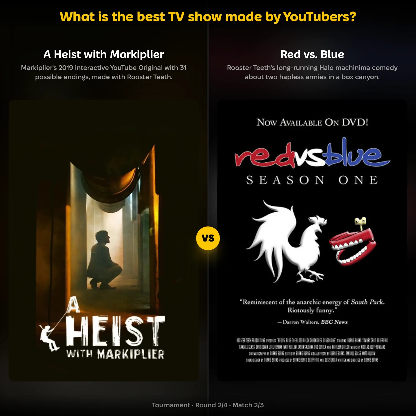 The best TV shows made by YouTubers, A Heist with Markiplier against Red vs. Blue