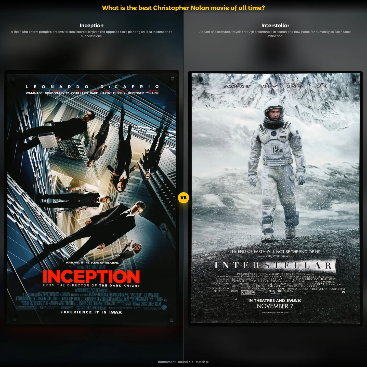 The best Christopher Nolan movie ranking, featuring Interstellar with Matt Damon