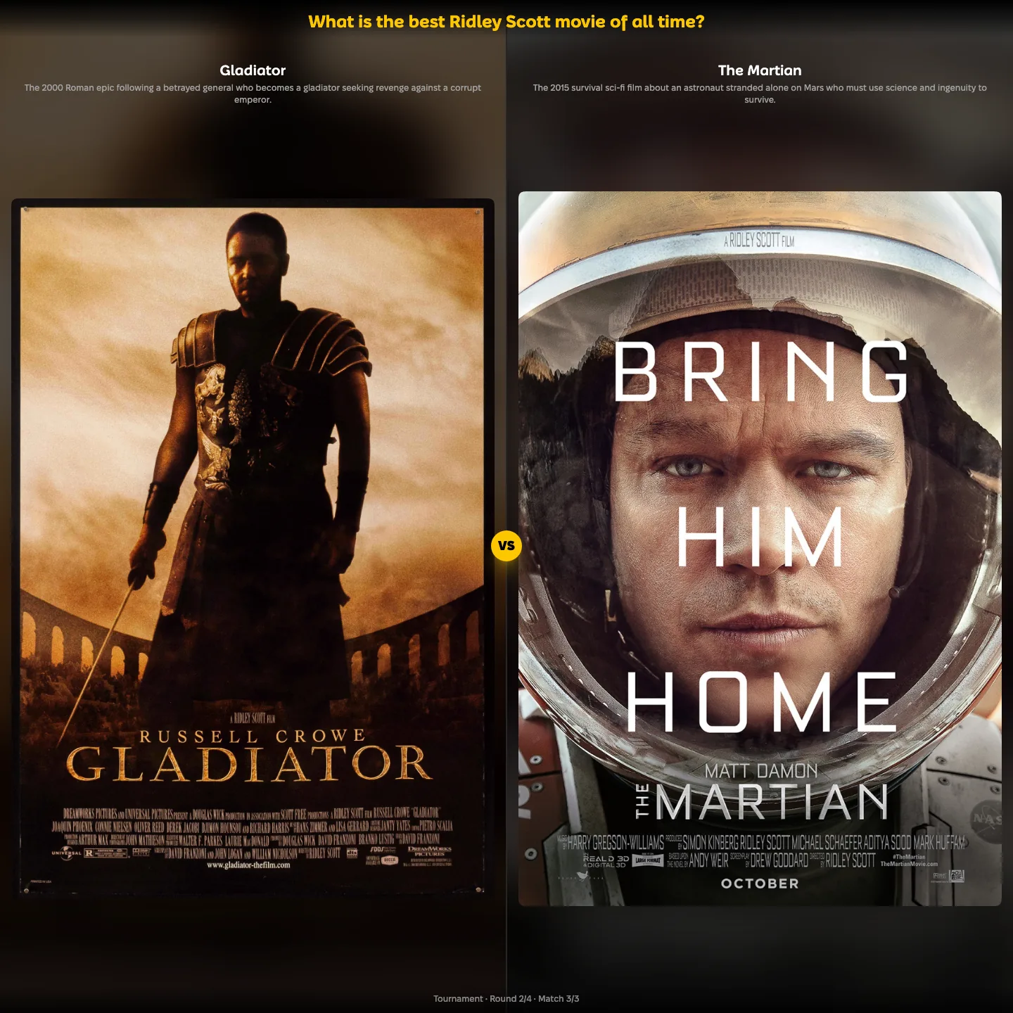 The best Ridley Scott movie ranking, featuring The Martian with Matt Damon