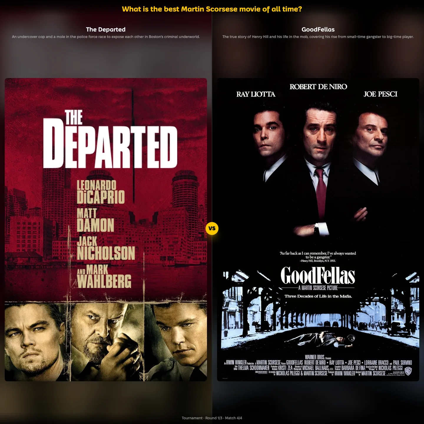 The best Martin Scorsese movie ranking, featuring The Departed with Matt Damon