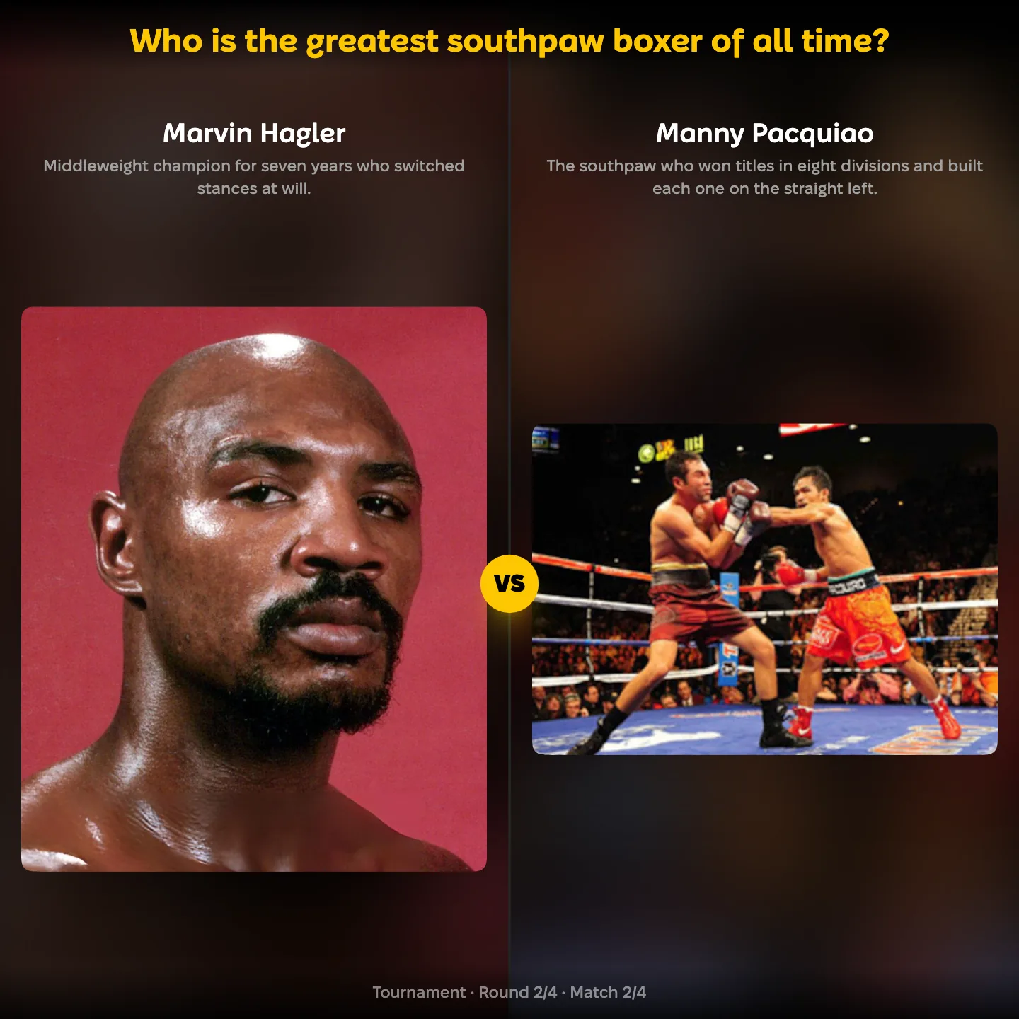 The greatest southpaw boxer of all time ranked, with Marvin Hagler against Manny Pacquiao
