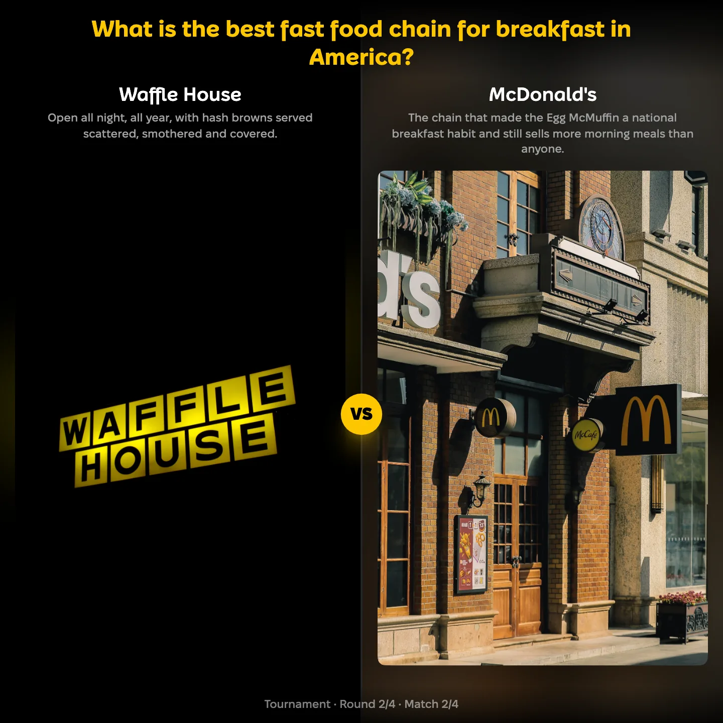 The best fast food chain for breakfast in America, with Waffle House against McDonald's