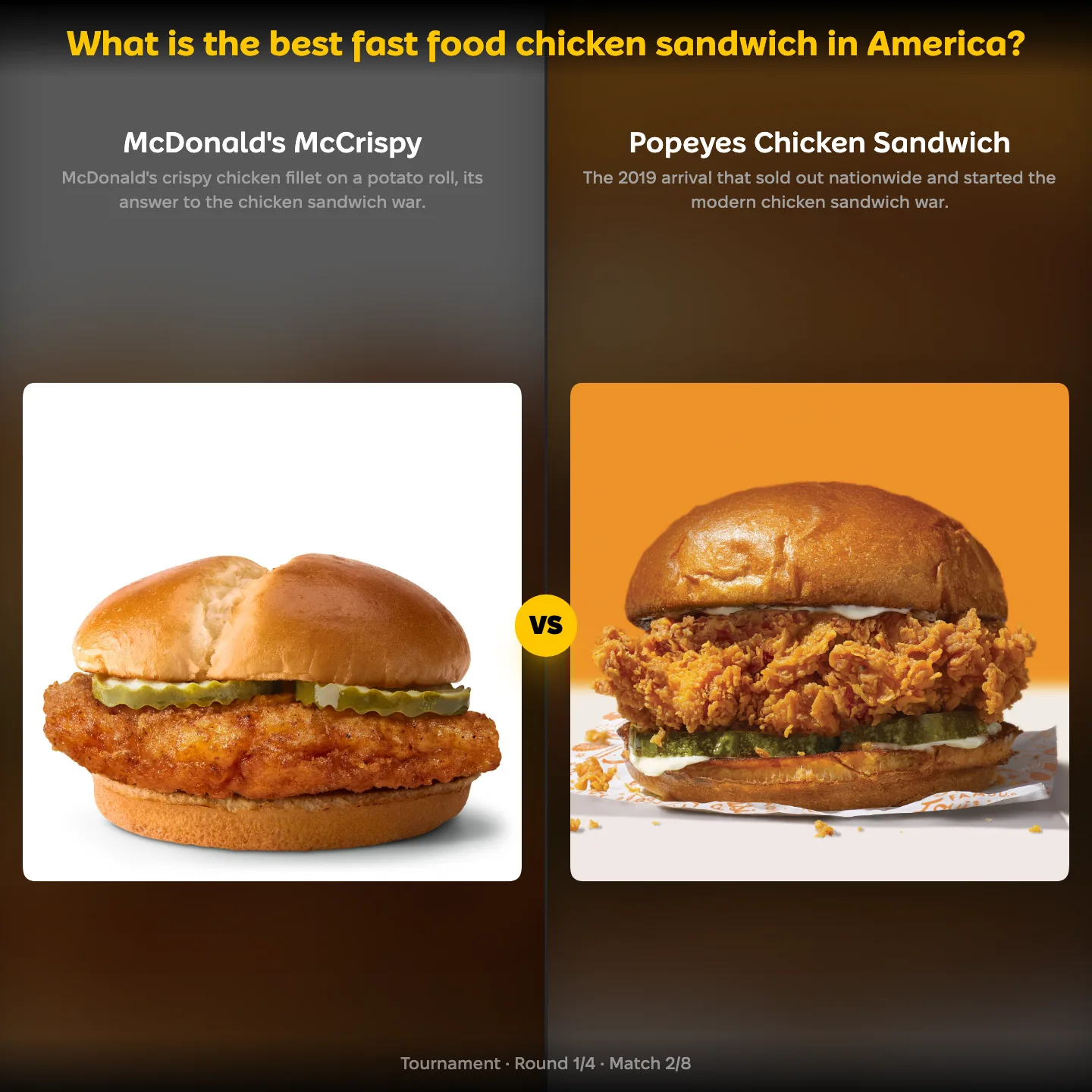 The best fast food chicken sandwich in America, with McDonald's McCrispy against the Popeyes chicken sandwich