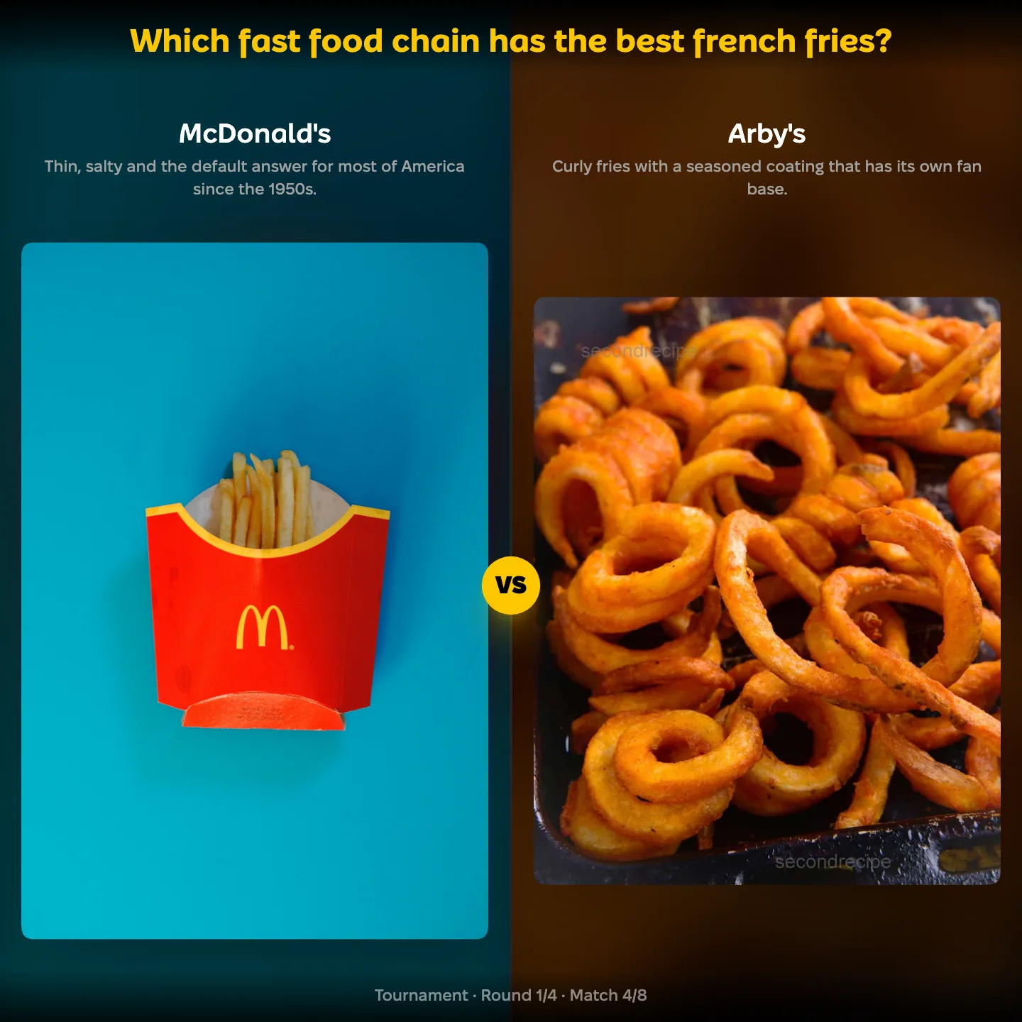 Which fast food chain has the best french fries, with McDonald's against Arby's