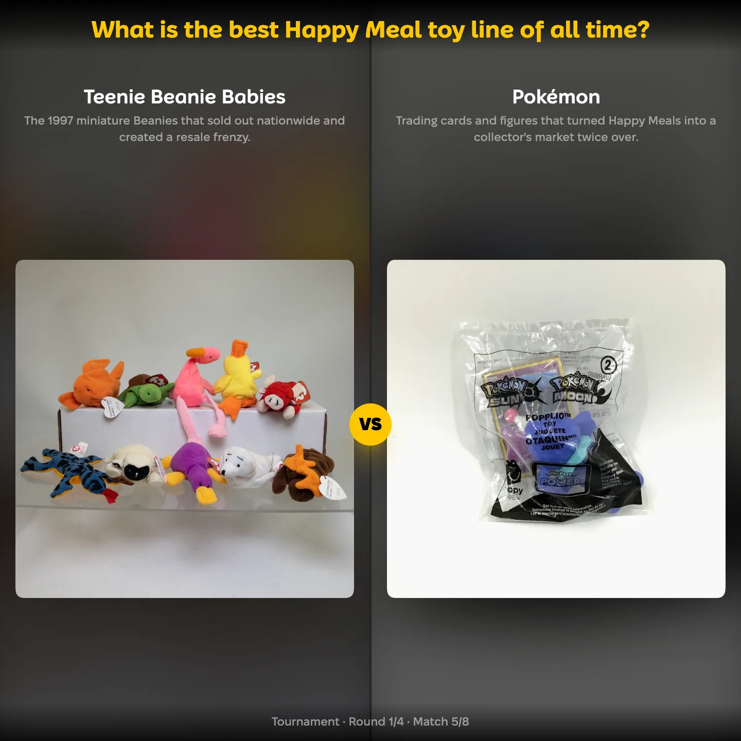 The best Happy Meal toy line of all time, with Teenie Beanie Babies against Pokémon