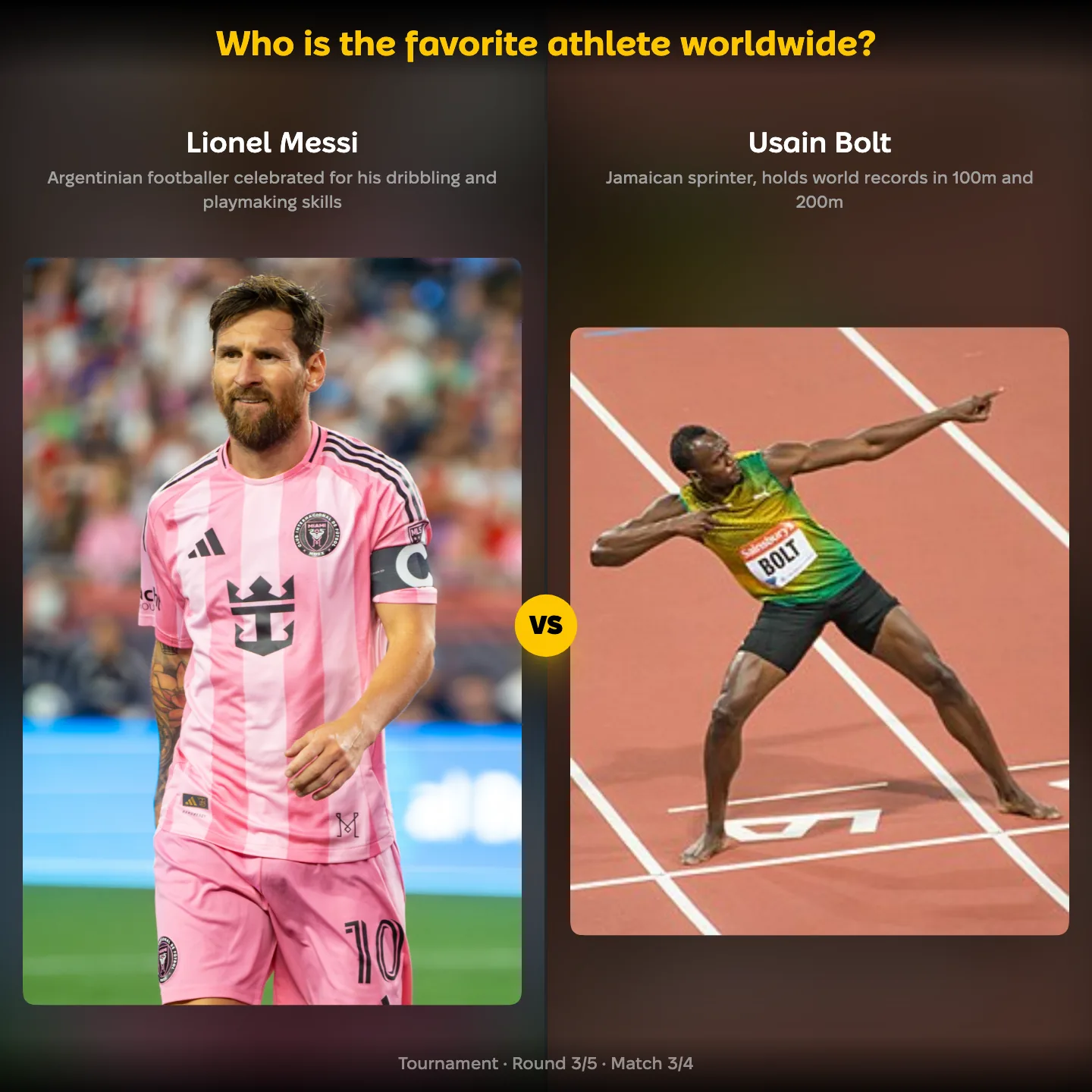 The favorite athlete worldwide ranked — Lionel Messi against Usain Bolt