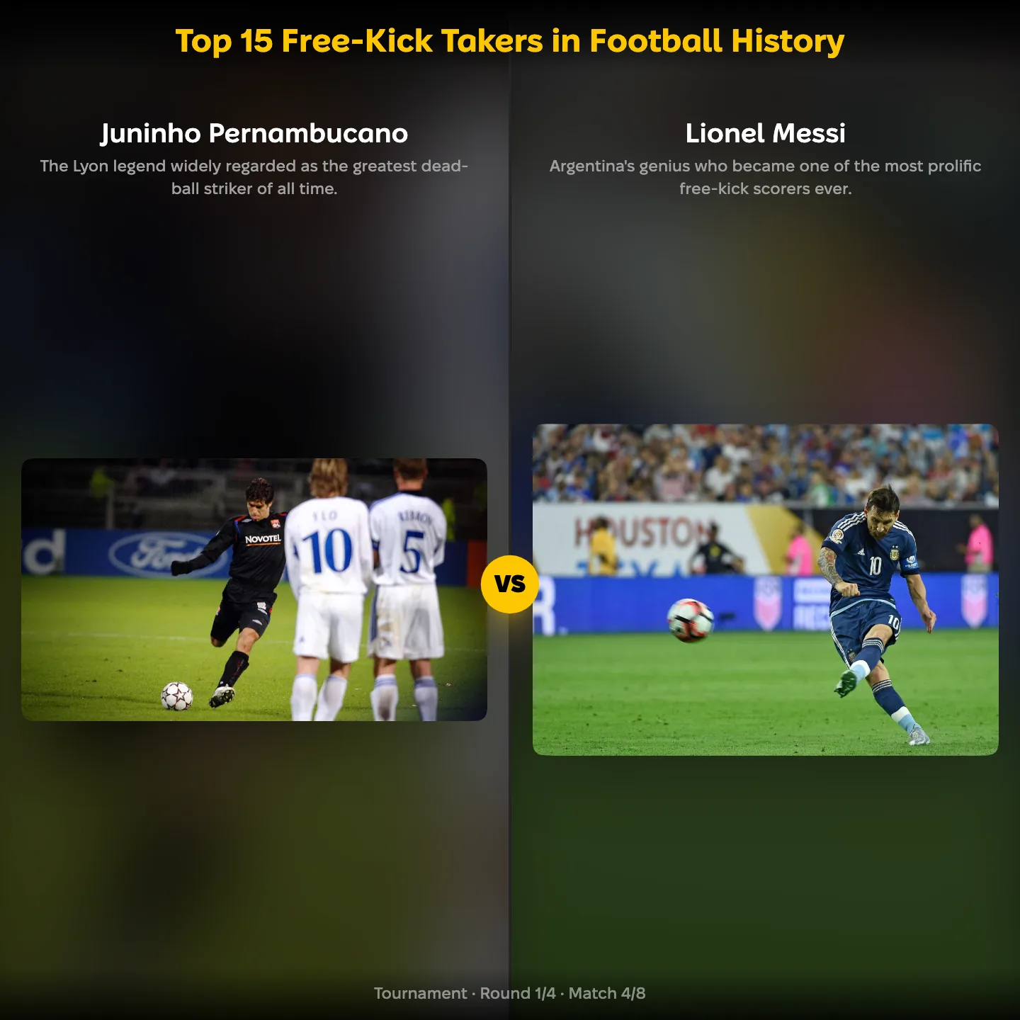 The top 15 free-kick takers in football history ranked — Juninho Pernambucano against Lionel Messi
