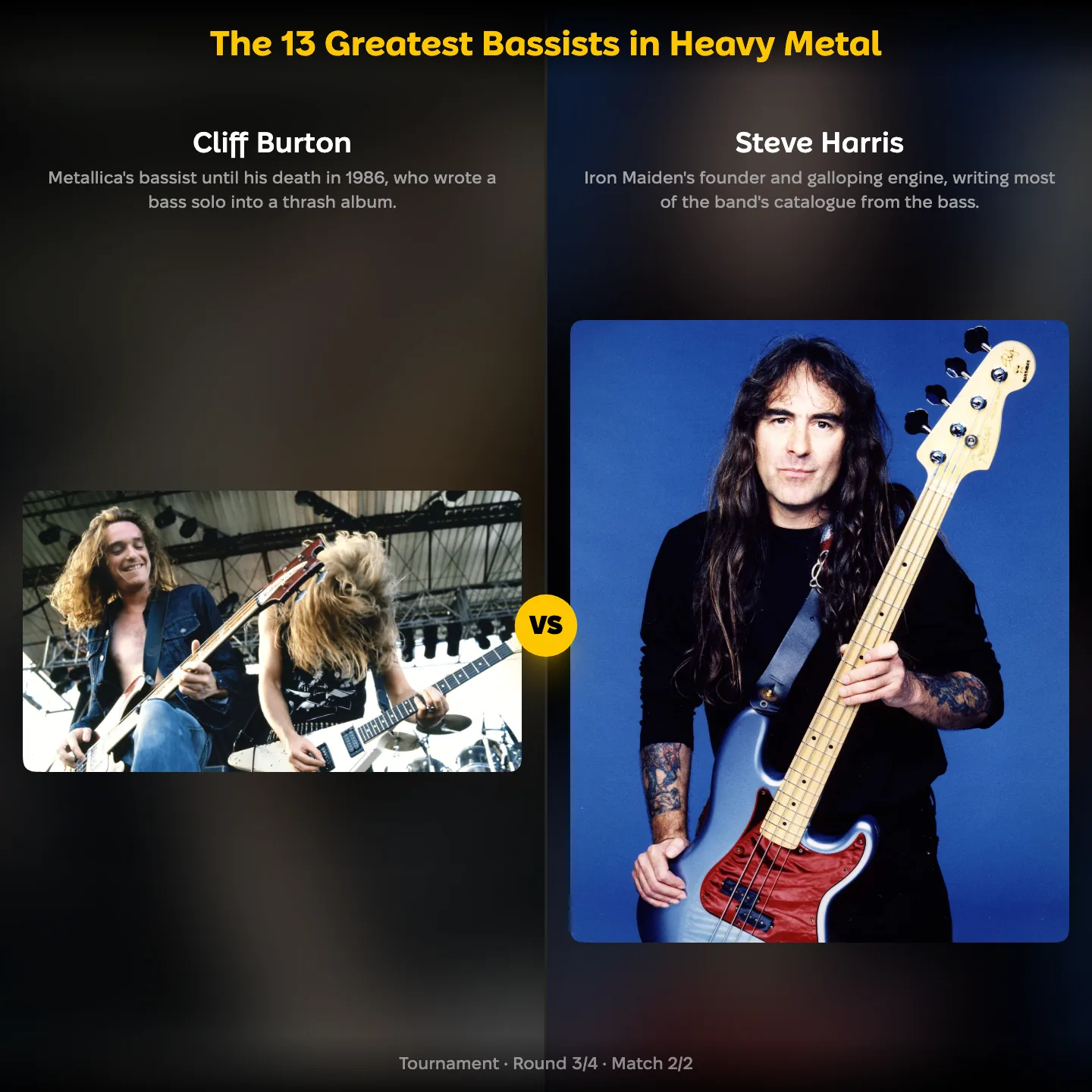 The 13 greatest bassists in heavy metal ranked, with Cliff Burton against Steve Harris