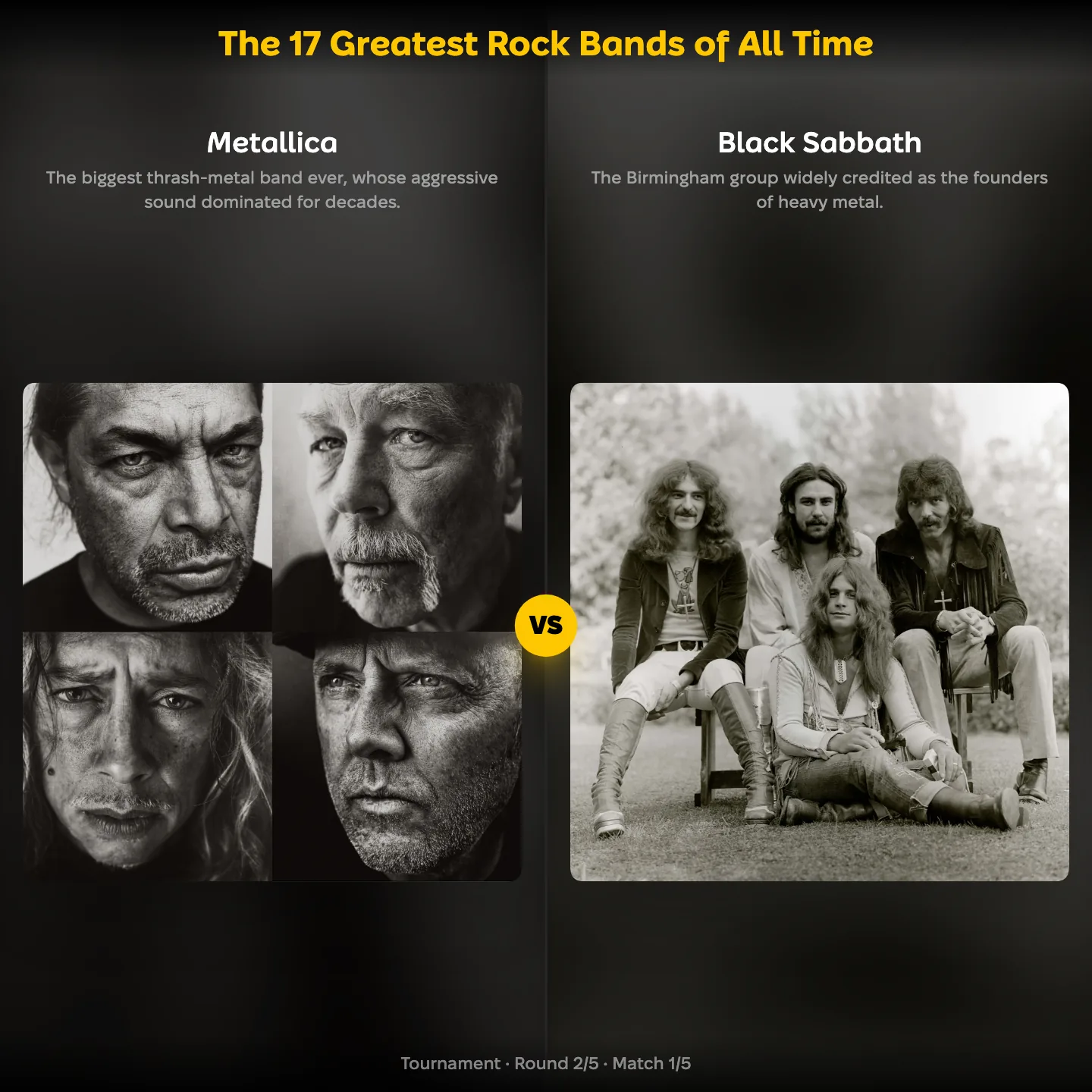 The 17 greatest rock bands of all time ranked, with Metallica against Black Sabbath