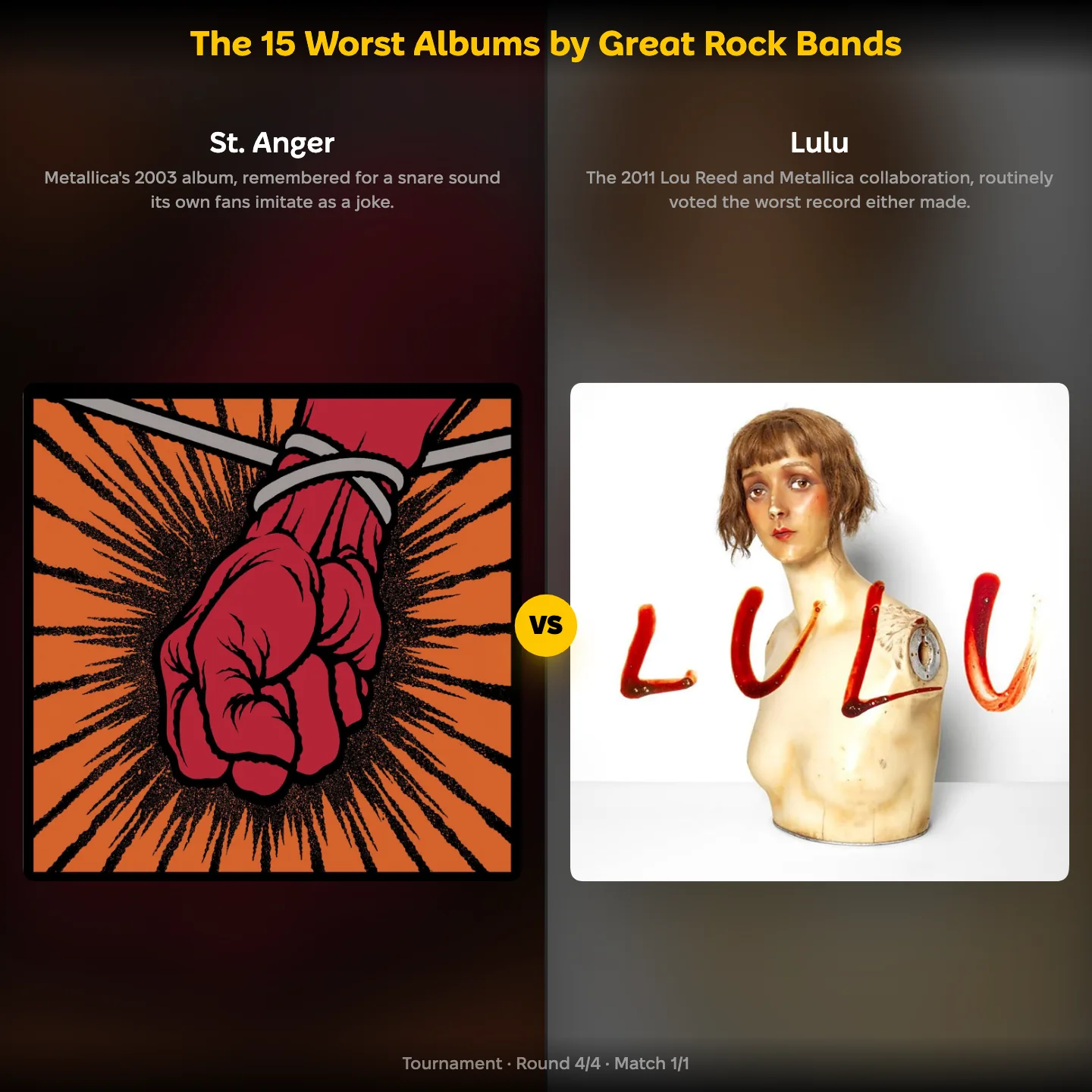 The 15 worst albums by great rock bands ranked, with St. Anger against Lulu