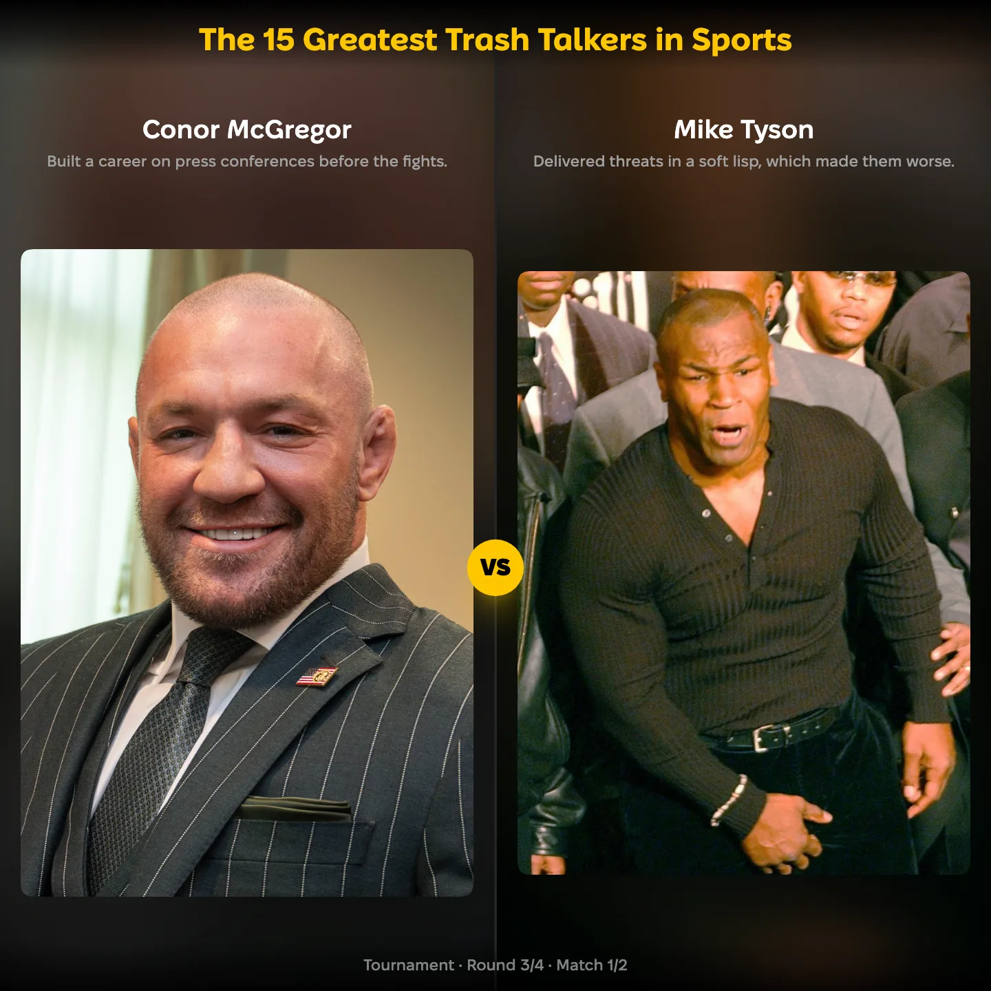 Conor McGregor against Mike Tyson in the 15 Greatest Trash Talkers in Sports ranking