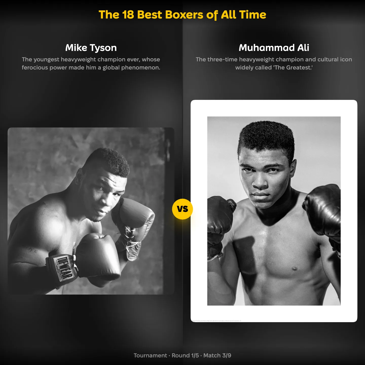 Mike Tyson against Muhammad Ali in the 18 Best Boxers of All Time ranking