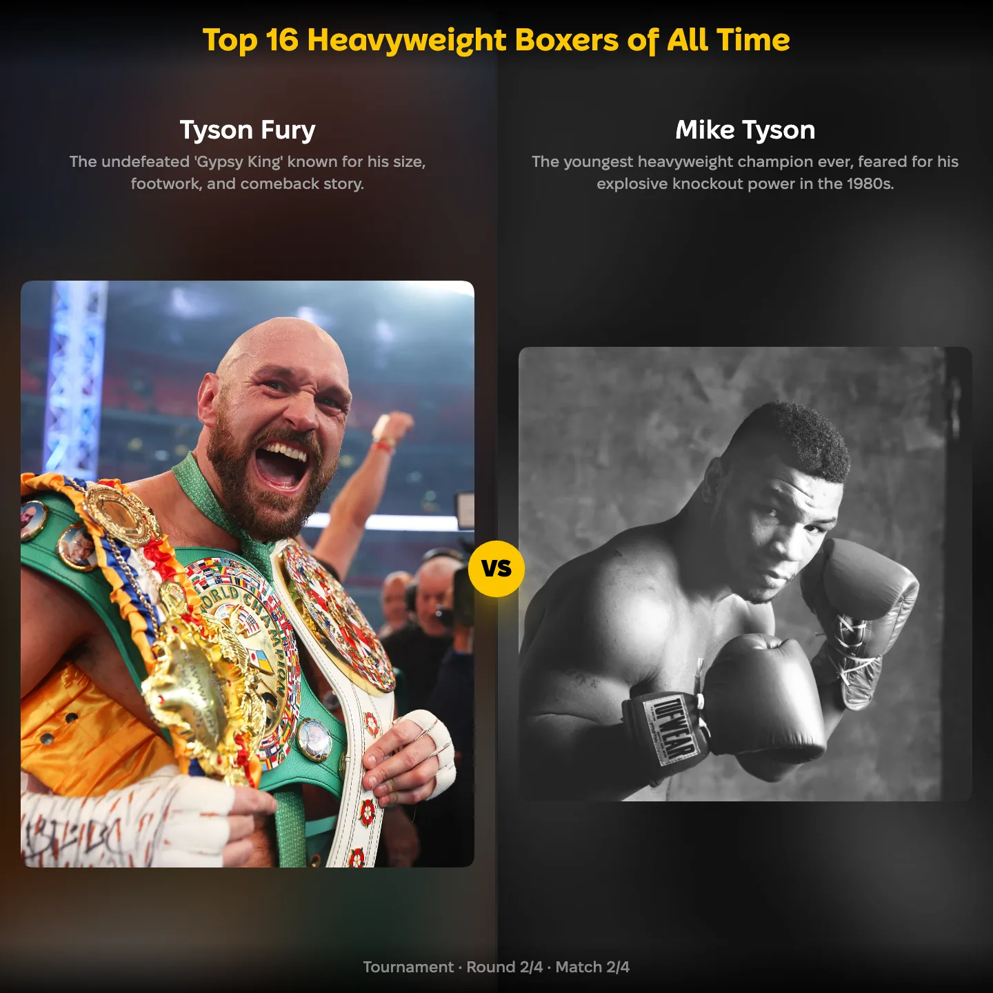 Tyson Fury against Mike Tyson in the Top 16 Heavyweight Boxers of All Time ranking