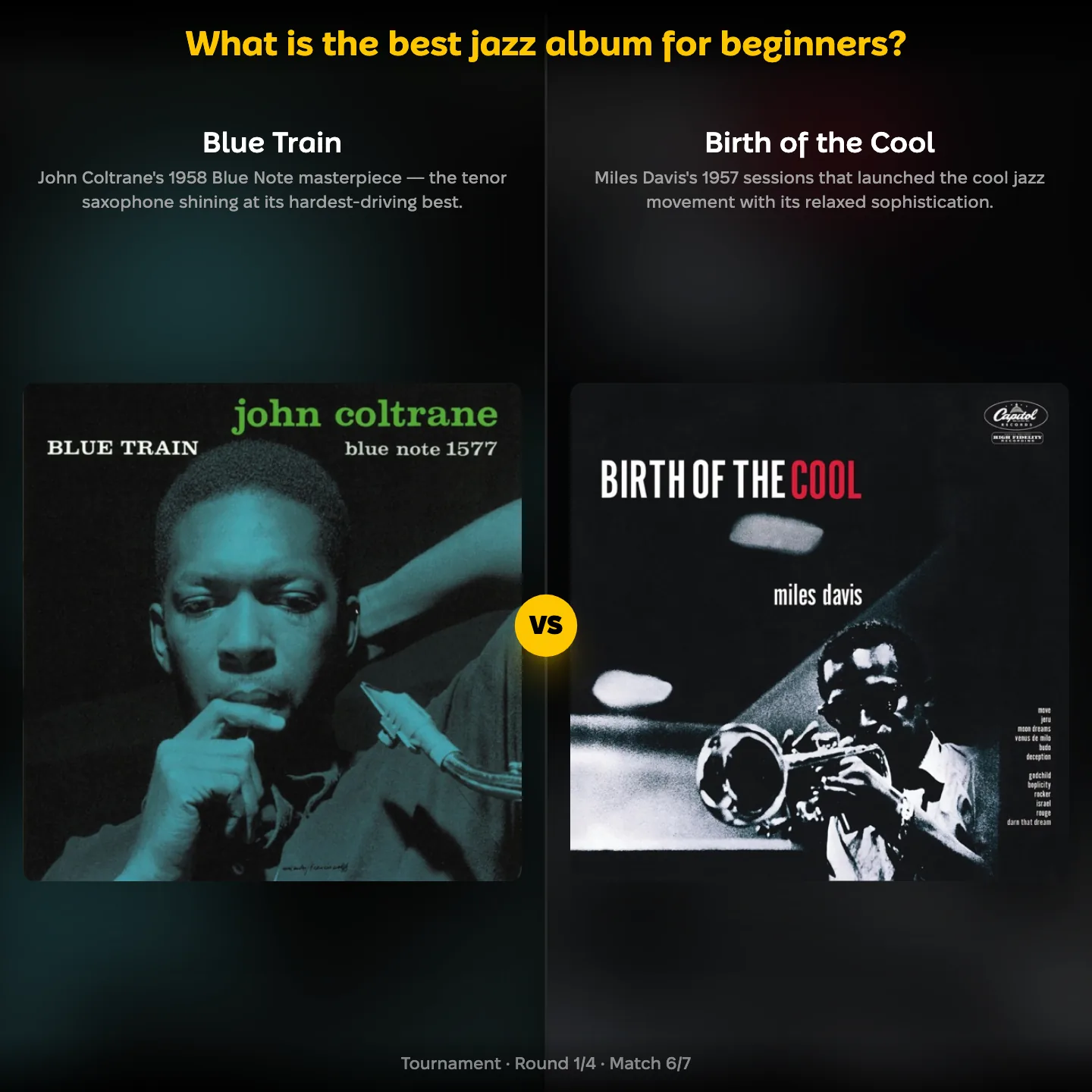 Blue Train against Birth of the Cool in the best jazz album for beginners ranking
