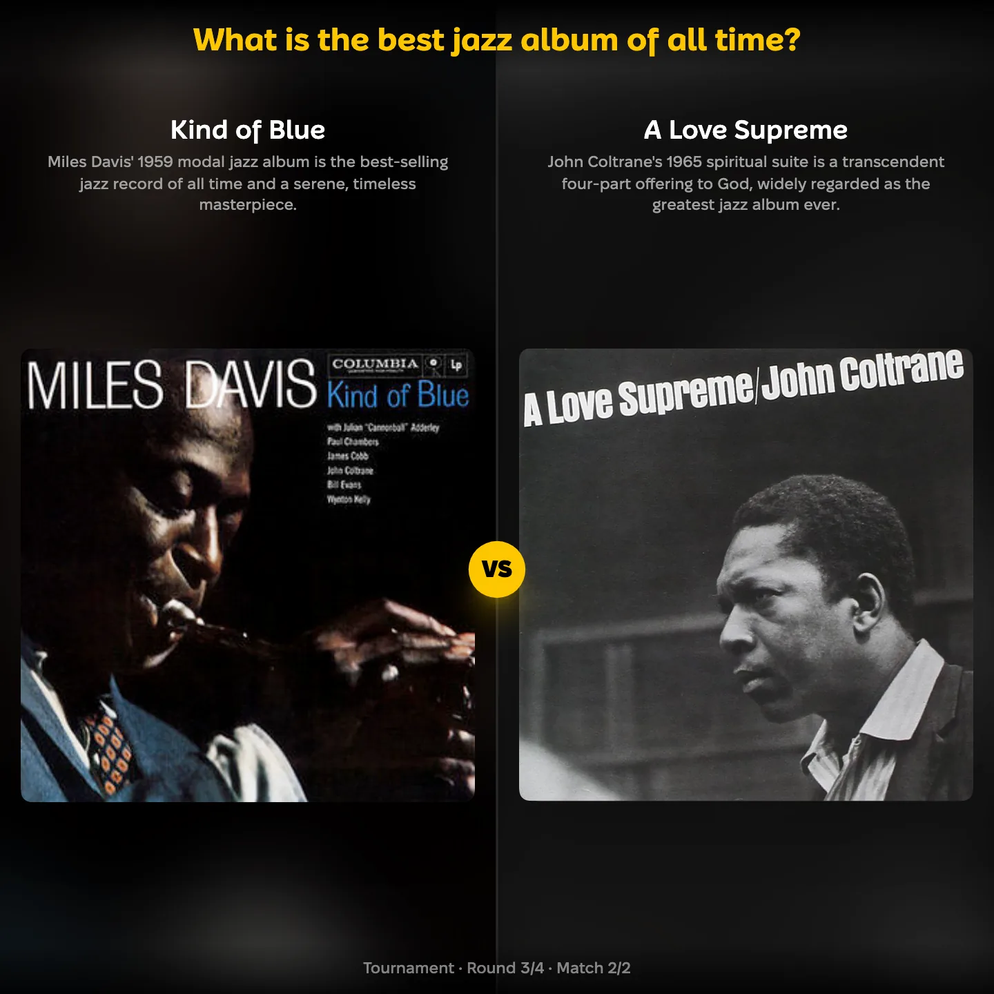Kind of Blue against A Love Supreme in the best jazz album of all time ranking