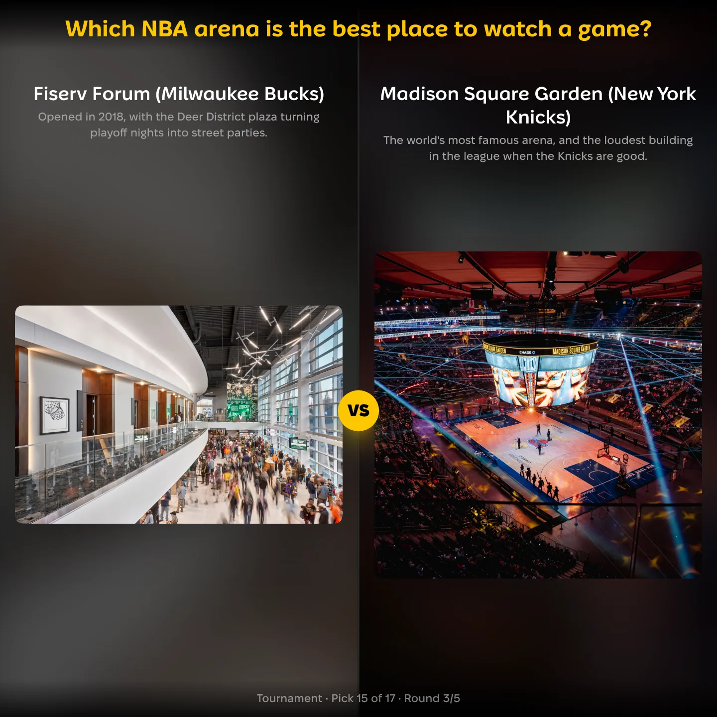 Which NBA arena is the best place to watch a game, Fiserv Forum against Madison Square Garden