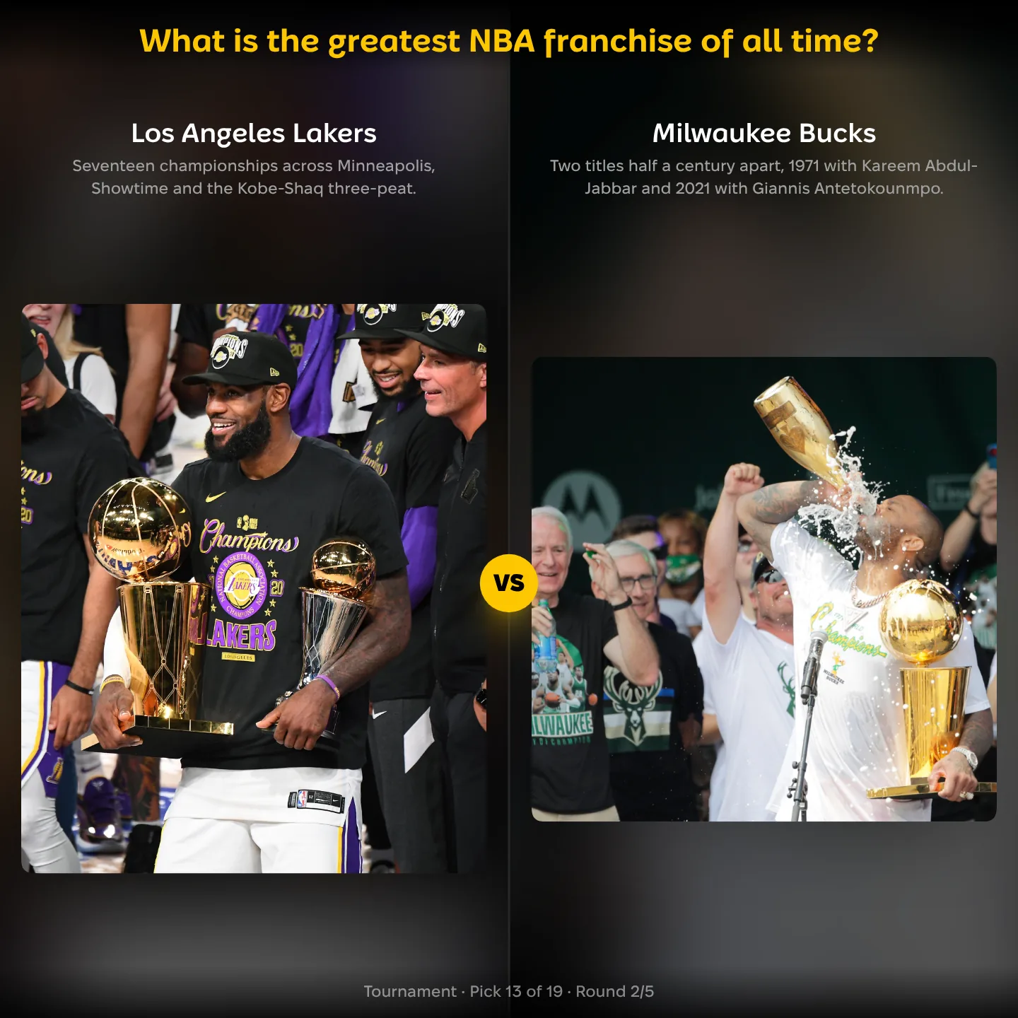 The greatest NBA franchise of all time, Milwaukee Bucks against the Los Angeles Lakers