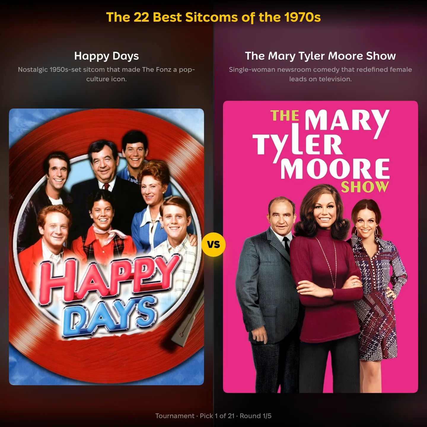 The best sitcoms of the 1970s, Happy Days against The Mary Tyler Moore Show