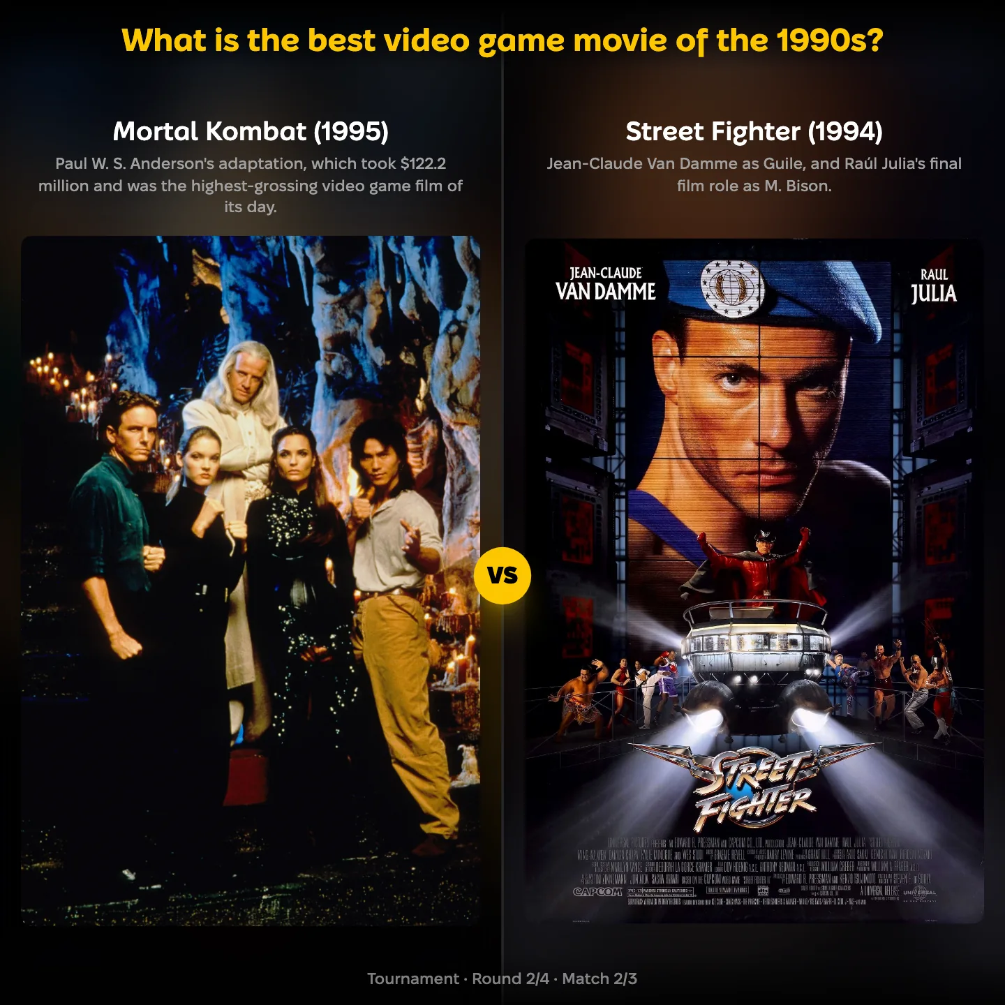The best video game movie of the 1990s ranked, with Mortal Kombat 1995 against Street Fighter 1994