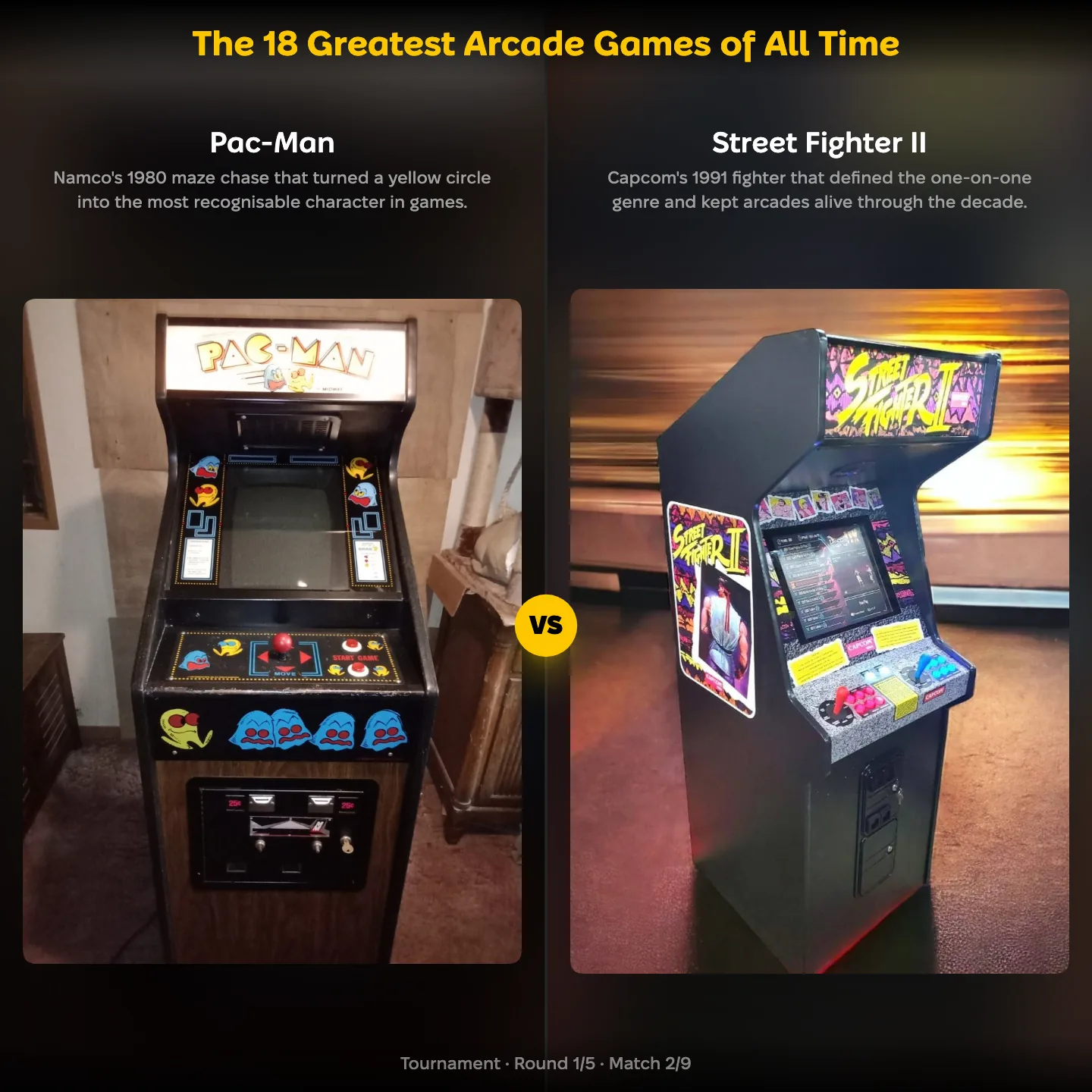 The greatest arcade games of all time ranked, with Pac-Man against Street Fighter II