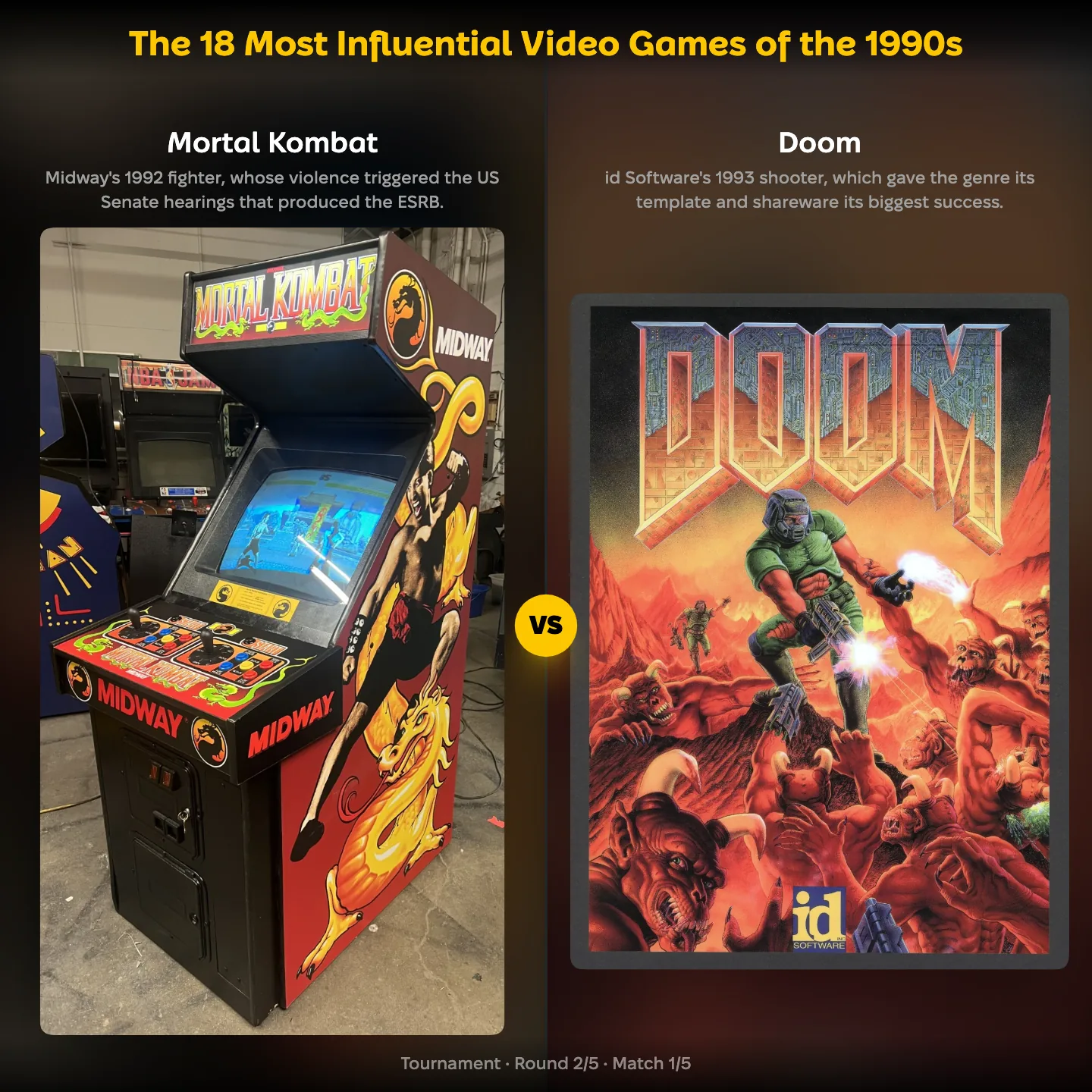 The most influential video games of the 1990s ranked, with Mortal Kombat against Doom