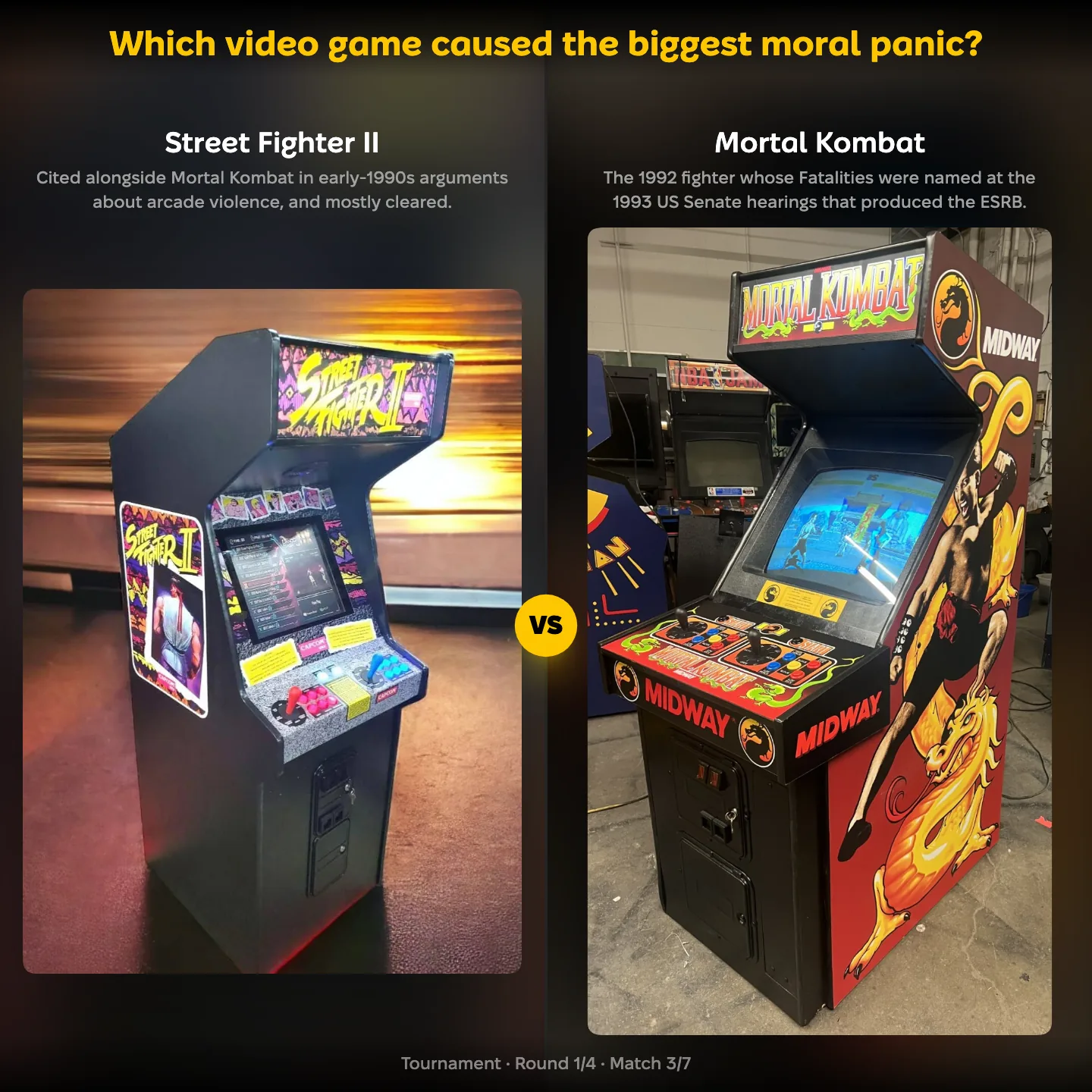 Which video game caused the biggest moral panic, ranked, with Street Fighter II against Mortal Kombat