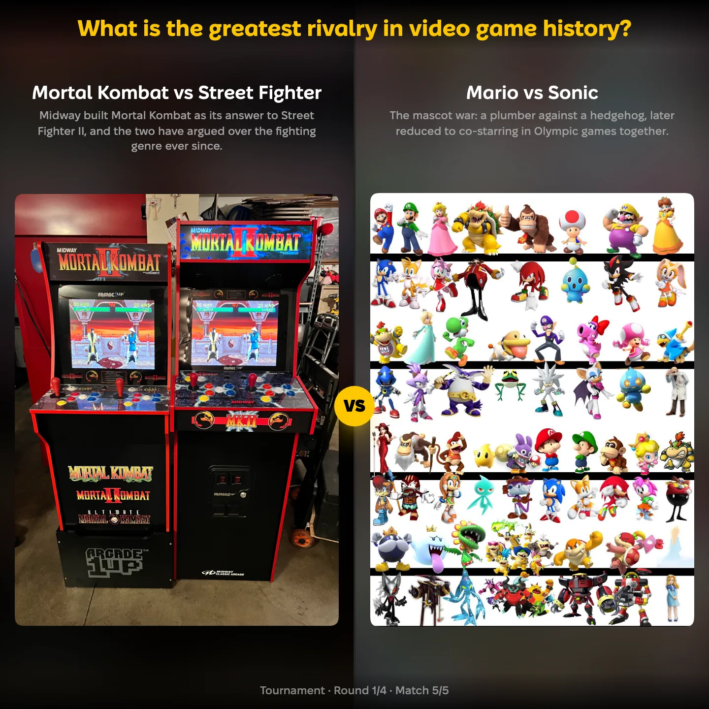 The greatest rivalry in video game history ranked, with Mortal Kombat vs Street Fighter against Mario vs Sonic