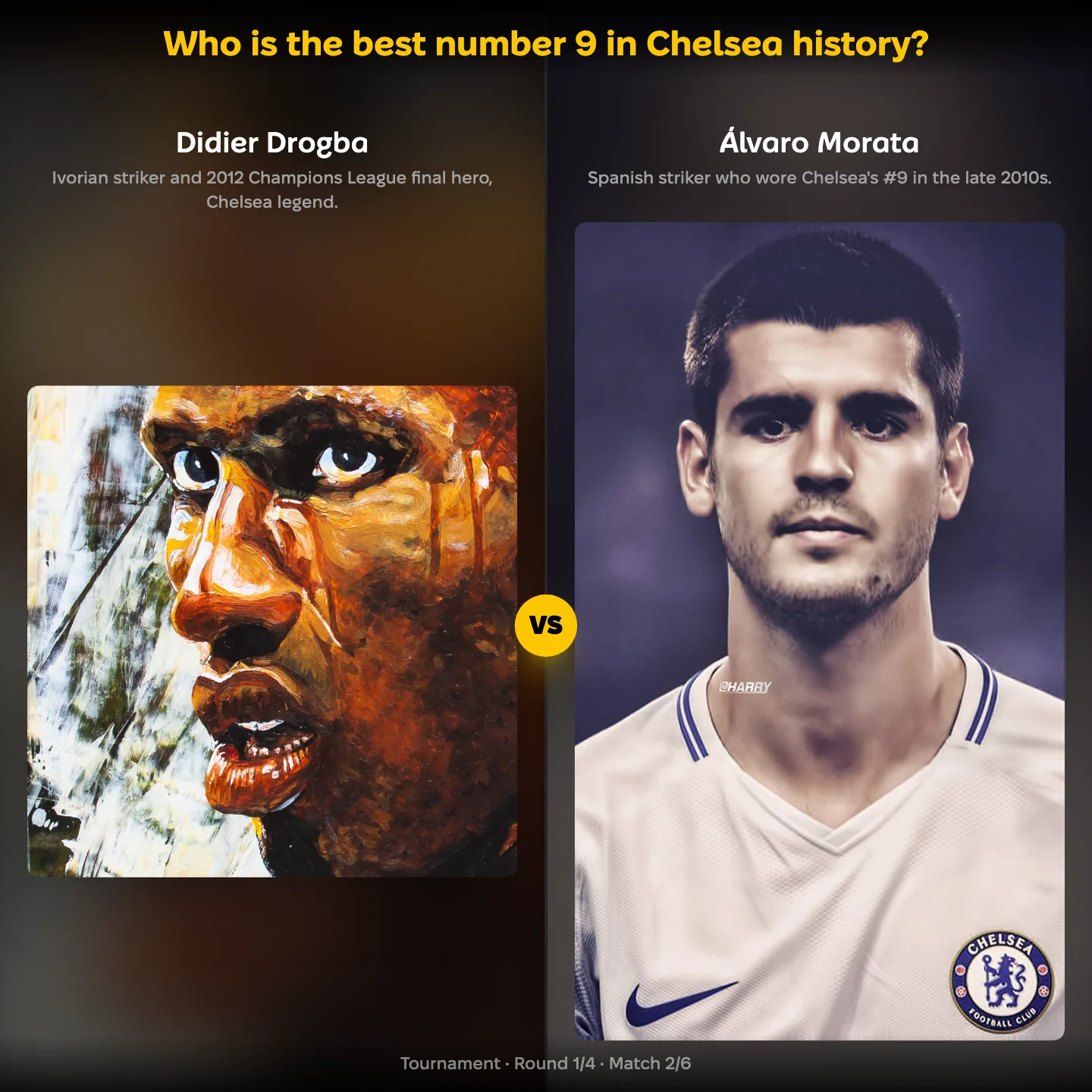 The best number 9 in Chelsea history ranked, Álvaro Morata against Didier Drogba