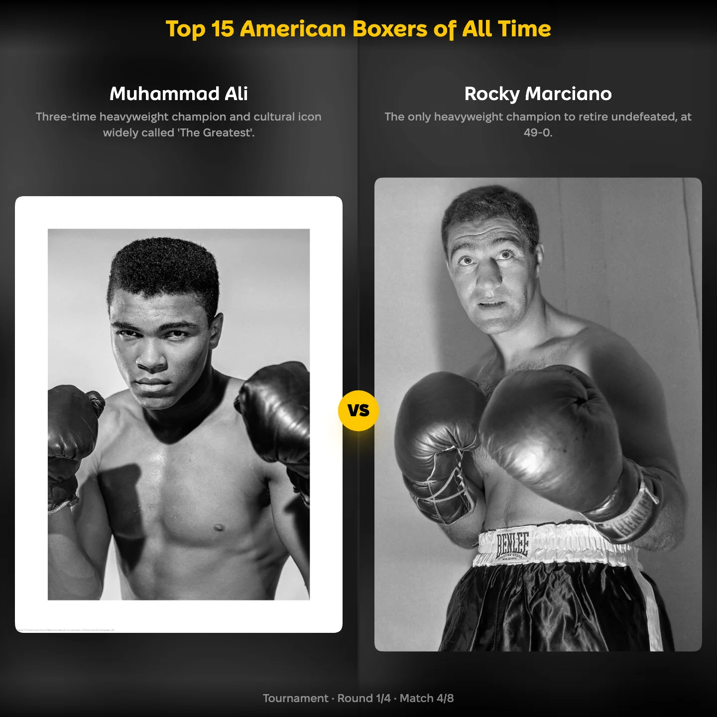 Top 15 American boxers of all time, Muhammad Ali against Rocky Marciano