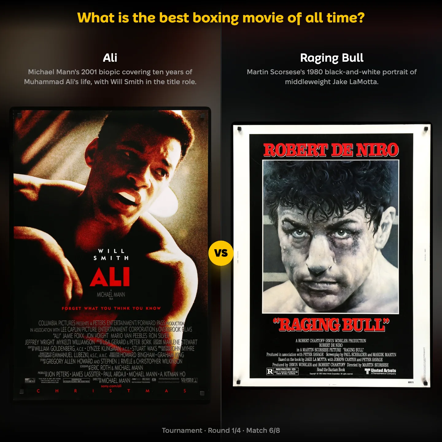 What is the best boxing movie of all time, Ali with Will Smith against Raging Bull