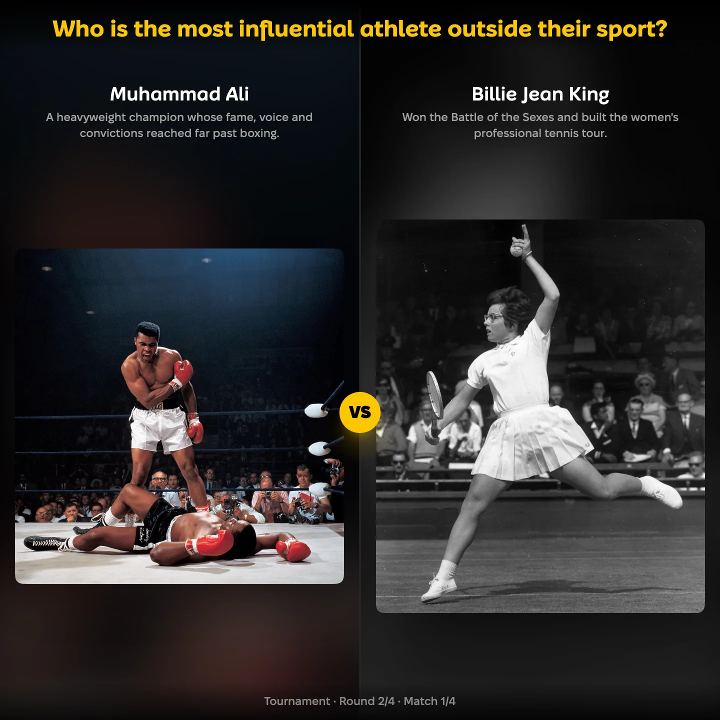 Who is the most influential athlete outside their sport, Muhammad Ali against Billie Jean King