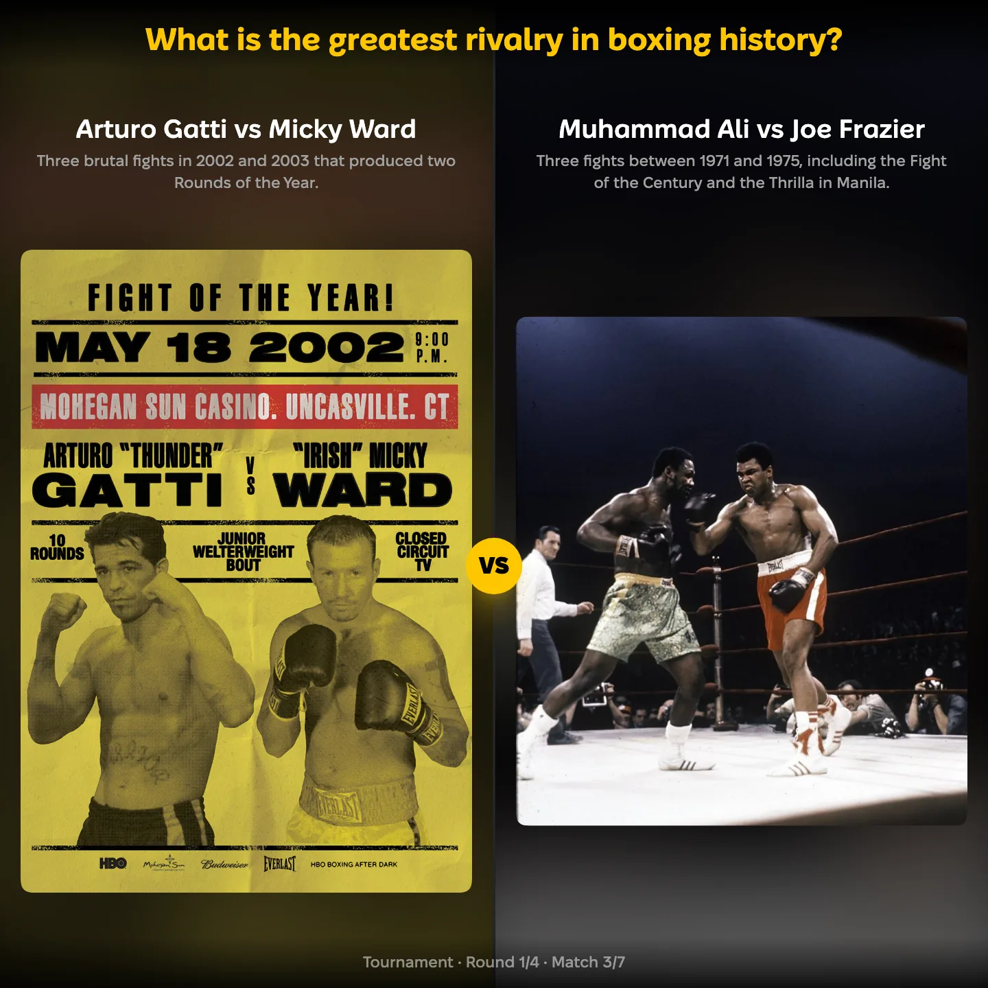 What is the greatest rivalry in boxing history, Arturo Gatti versus Micky Ward against Muhammad Ali versus Joe Frazier