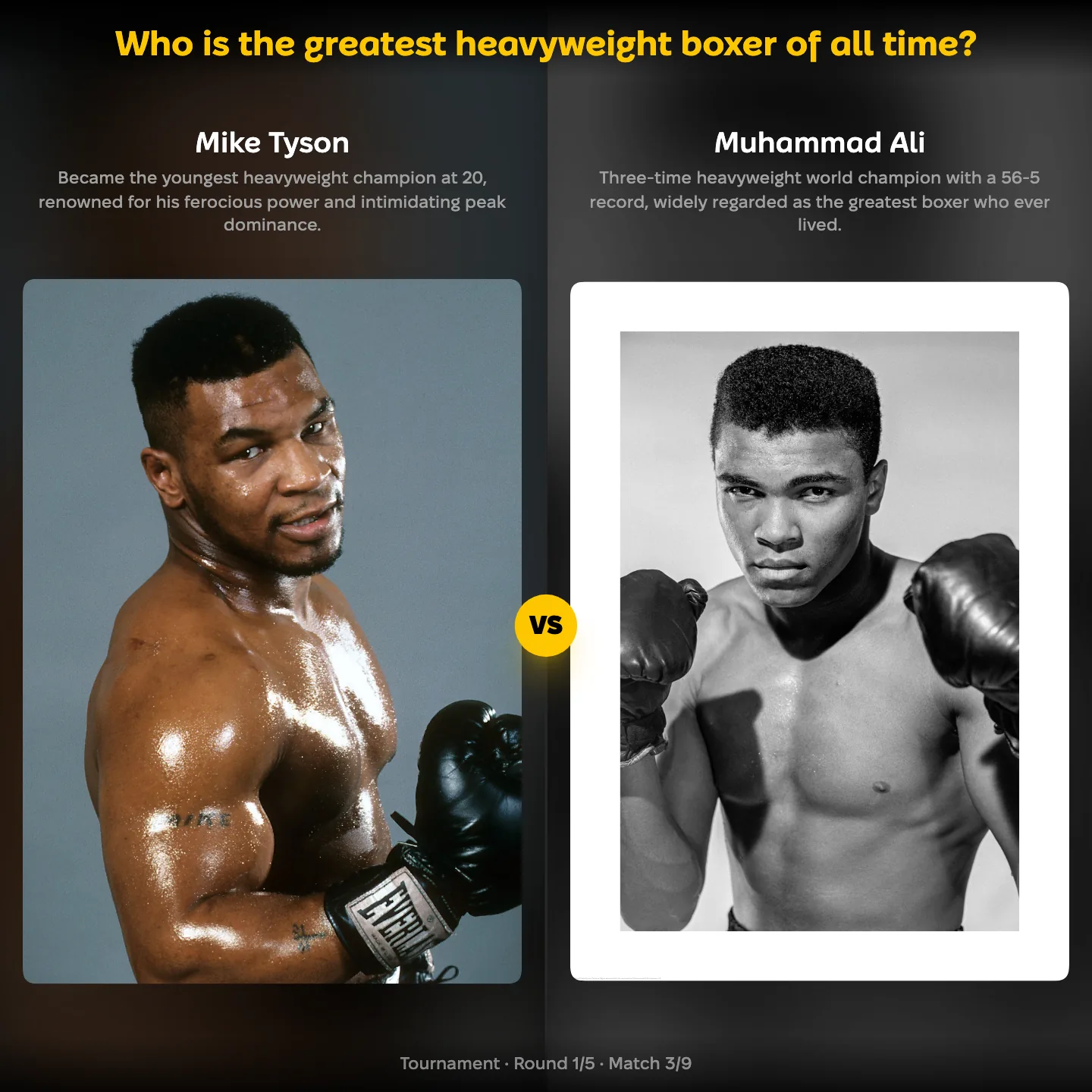 The greatest heavyweight boxer of all time ranked, with Mike Tyson facing Muhammad Ali